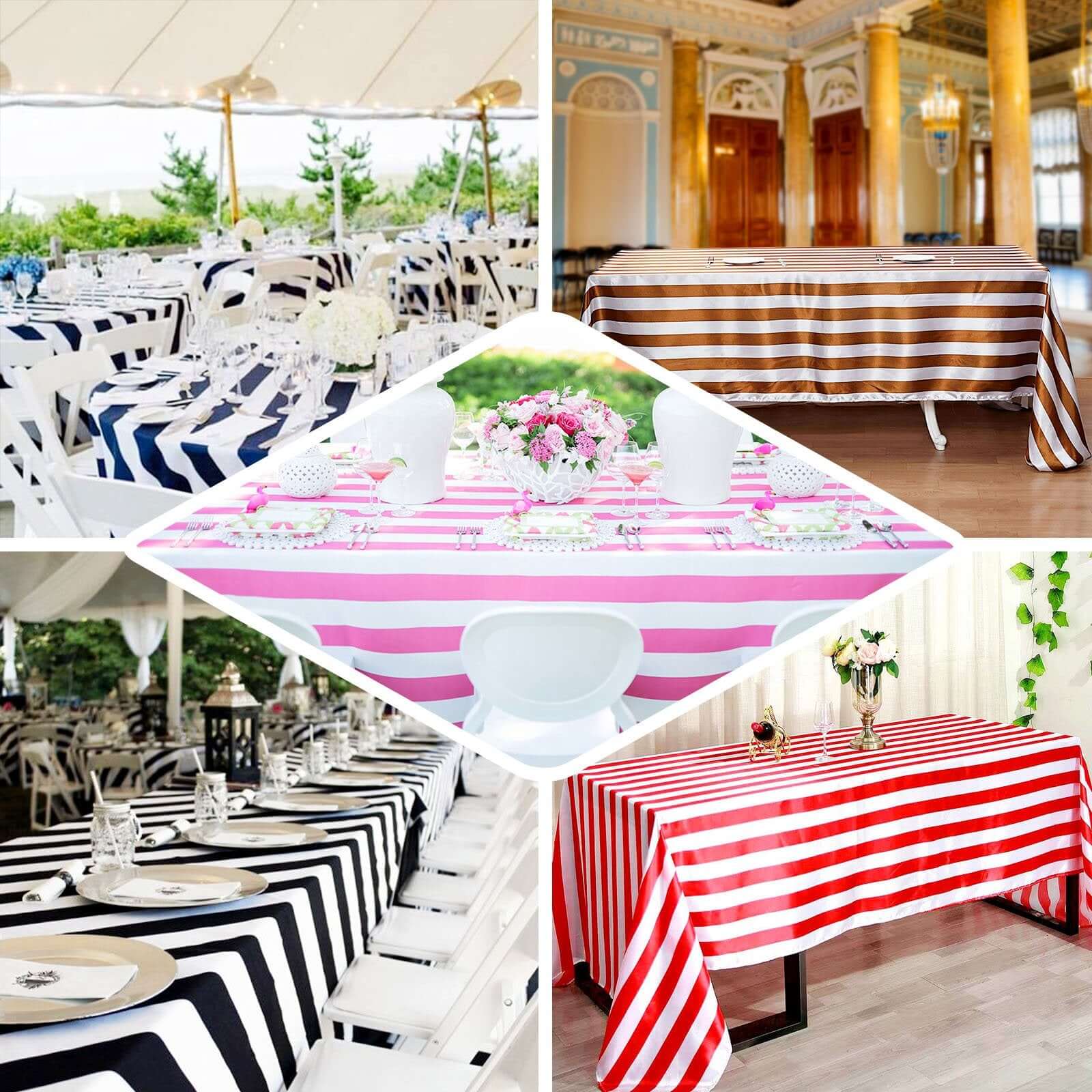 Black/White Stripe Satin Rectangle Tablecloth (90x132) - Ideal for Modern Celebrations