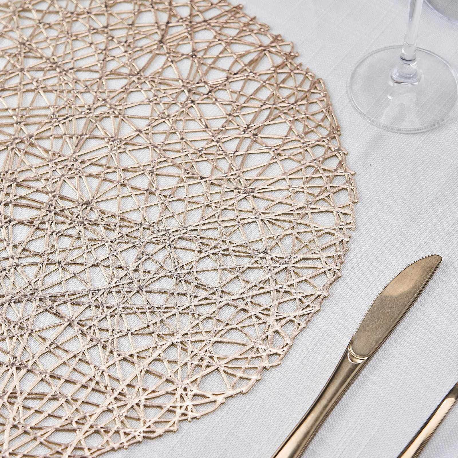 Hot Deal! 6-Pack Champagne Vinyl Round Dining Placemats - Durable & Non-Slip