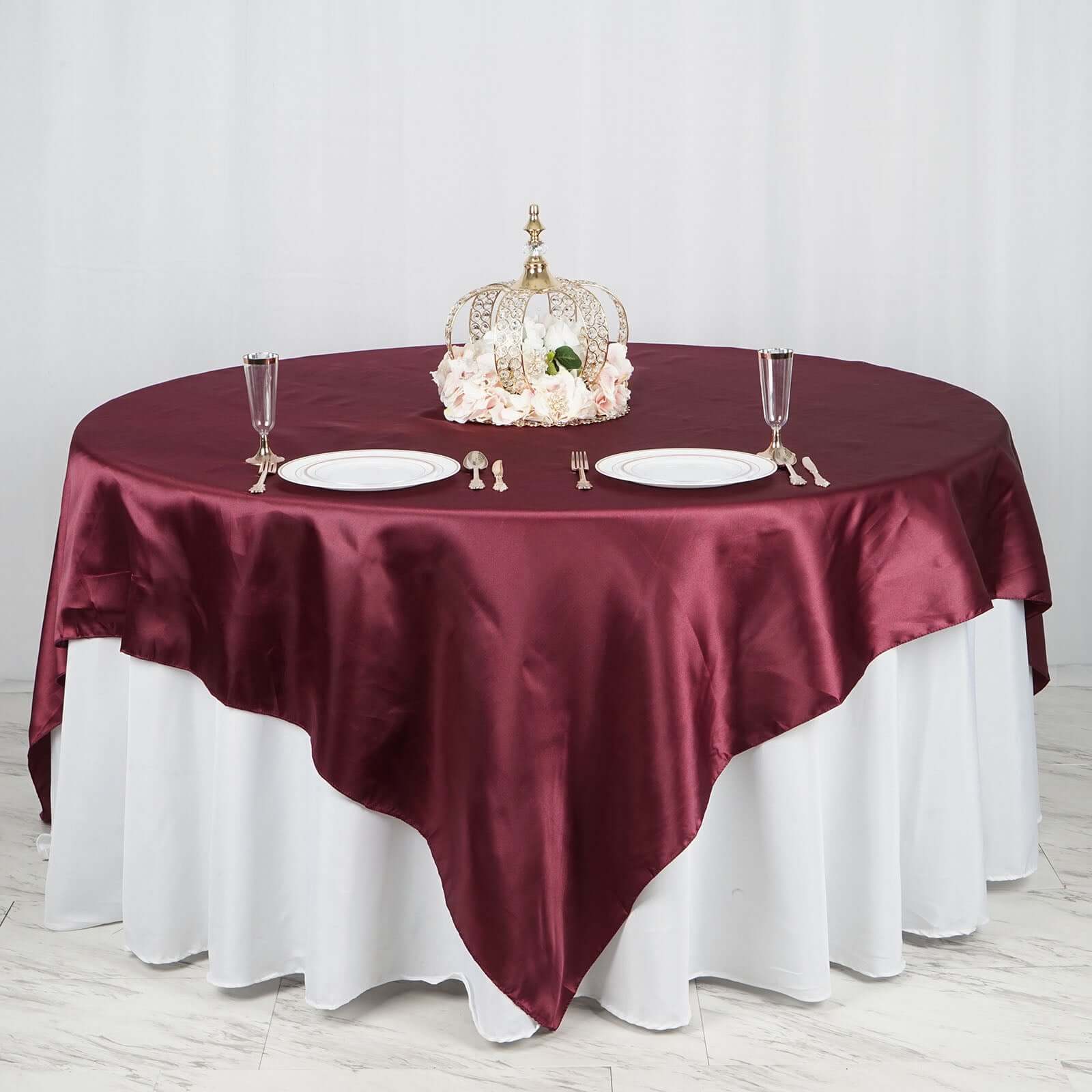 Burgundy Satin 90x90 Square Table Overlay with Smooth Finish