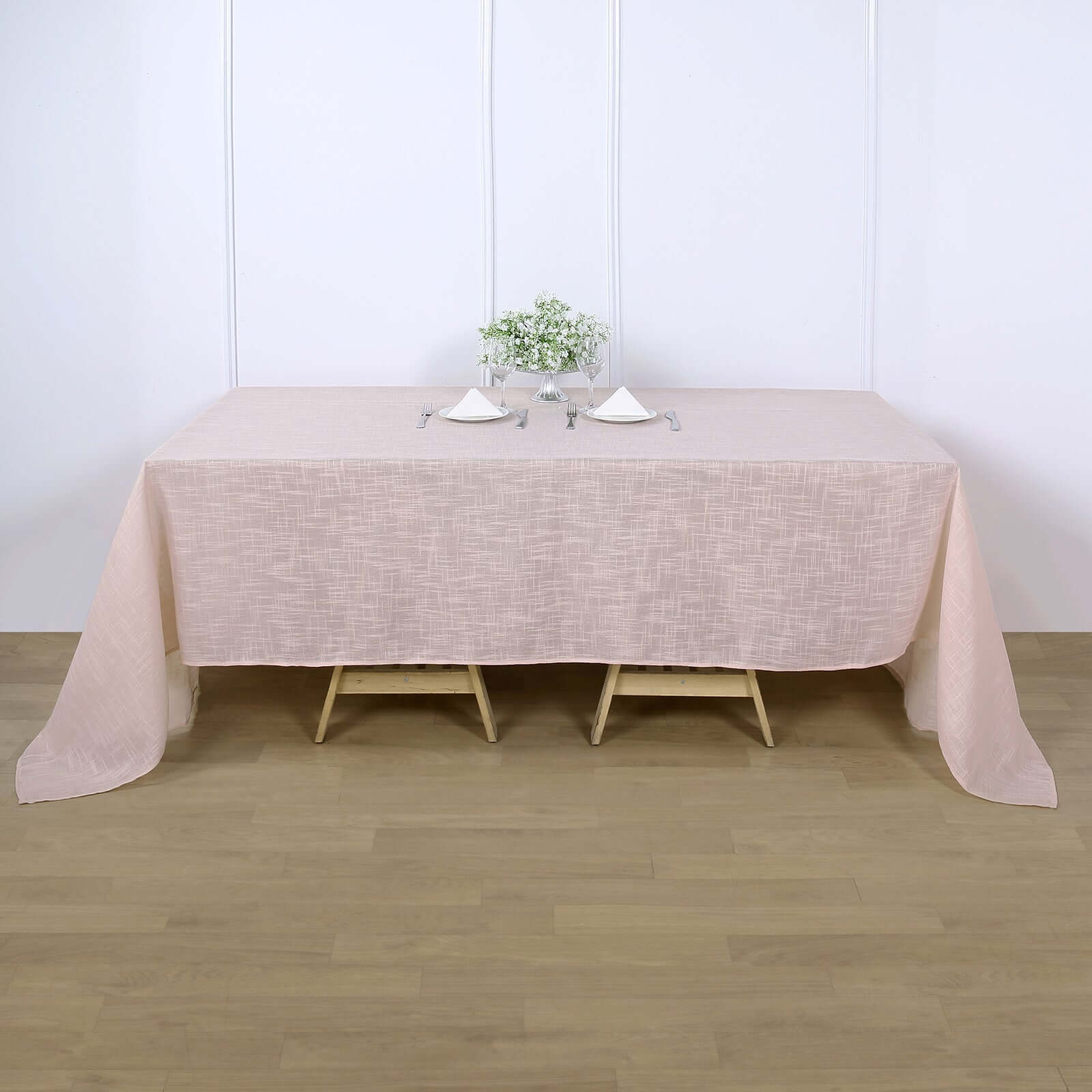 Hot Sale! Blush Seamless Faux Linen Rectangular Tablecloth 90x132 - Wrinkle Resistant