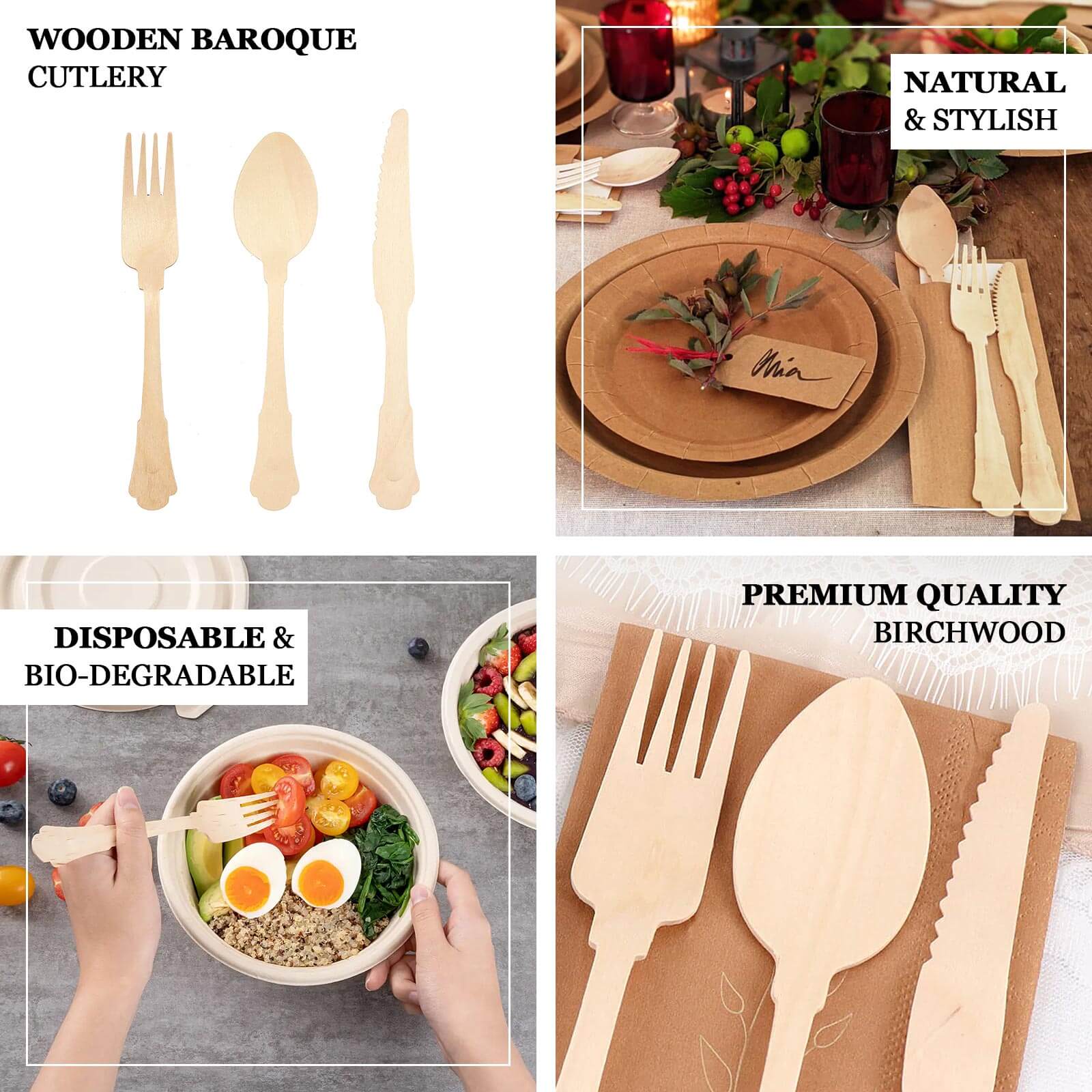 24-Pack Natural Birchwood Forks with Baroque Design - Ideal for Rustic Outdoor Parties! Eco-Friendly & Biodegradable