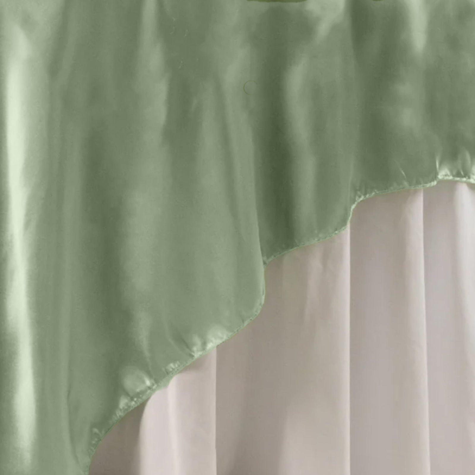 Sage Green Satin Square Table Overlay 90x90 - Smooth Finish Table Topper