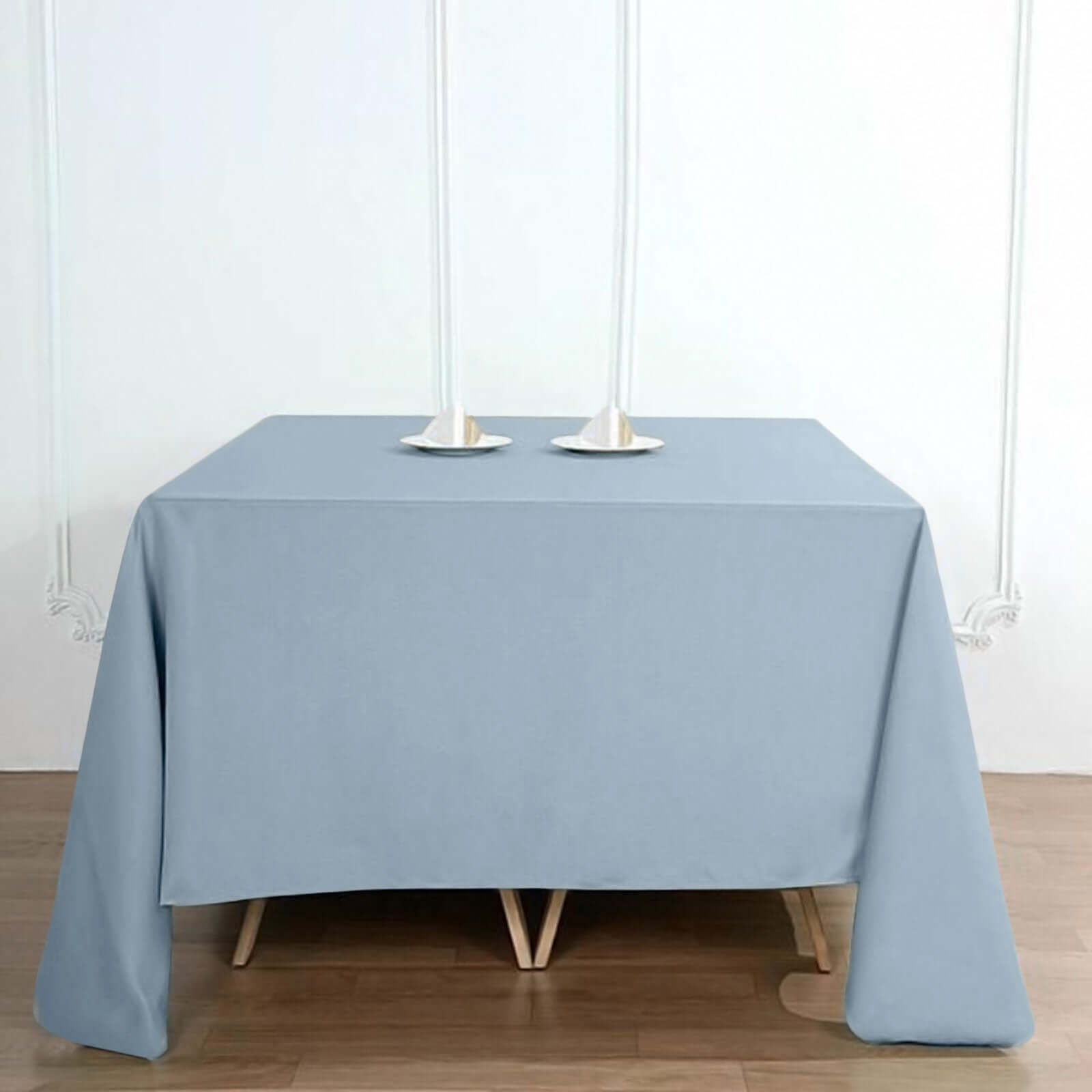 Durable Wrinkle-Resistant 90x90 Polyester Square Tablecloth in Dusty Blue