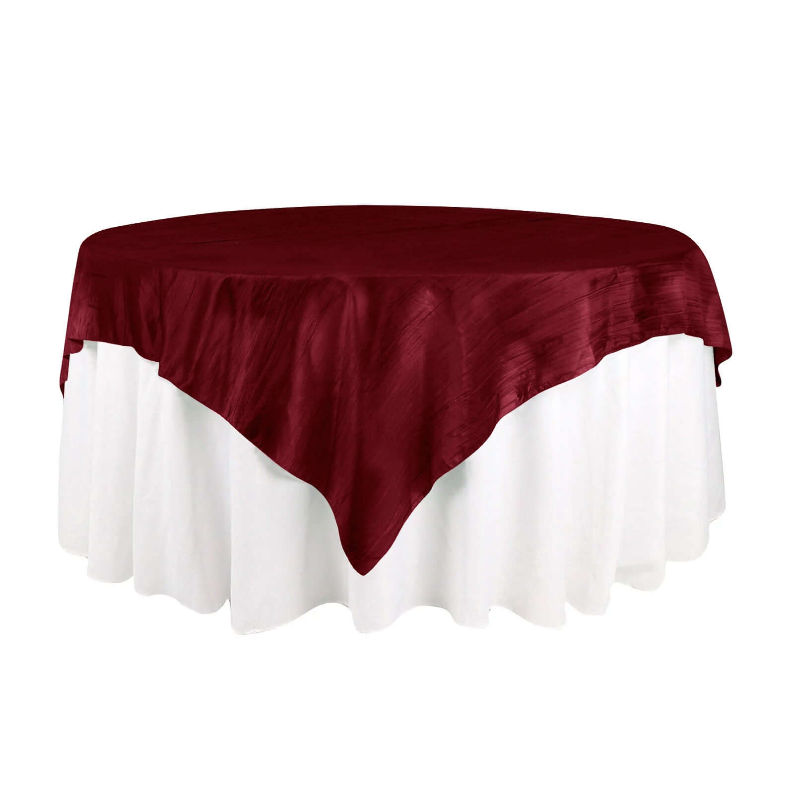 Hot! Burgundy 72x72 Square Accordion Crinkle Taffeta Table Overlay