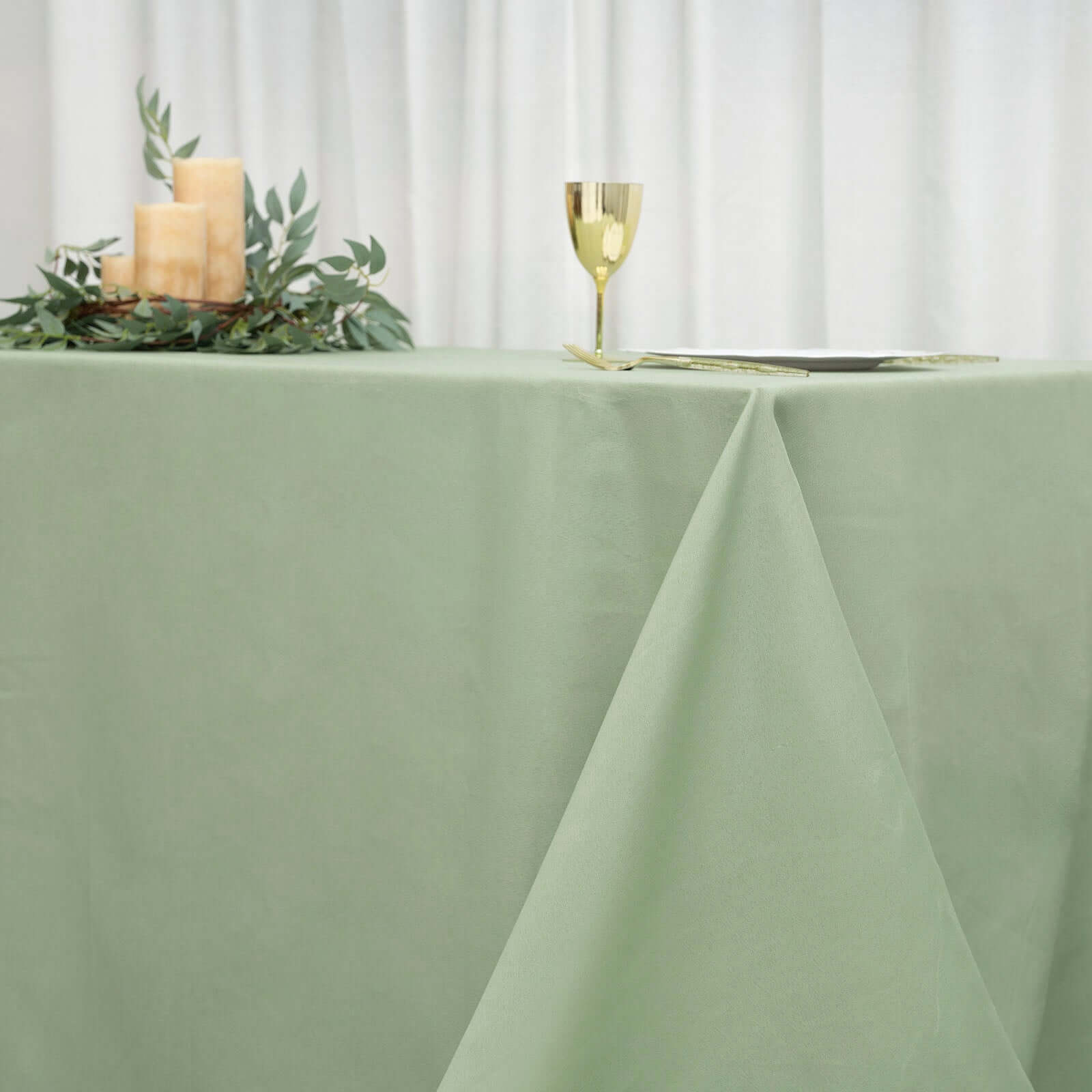 Seamless Wrinkle-Resistant Polyester Rectangle Tablecloth in Sage Green, 90x156 - Ideal for Events