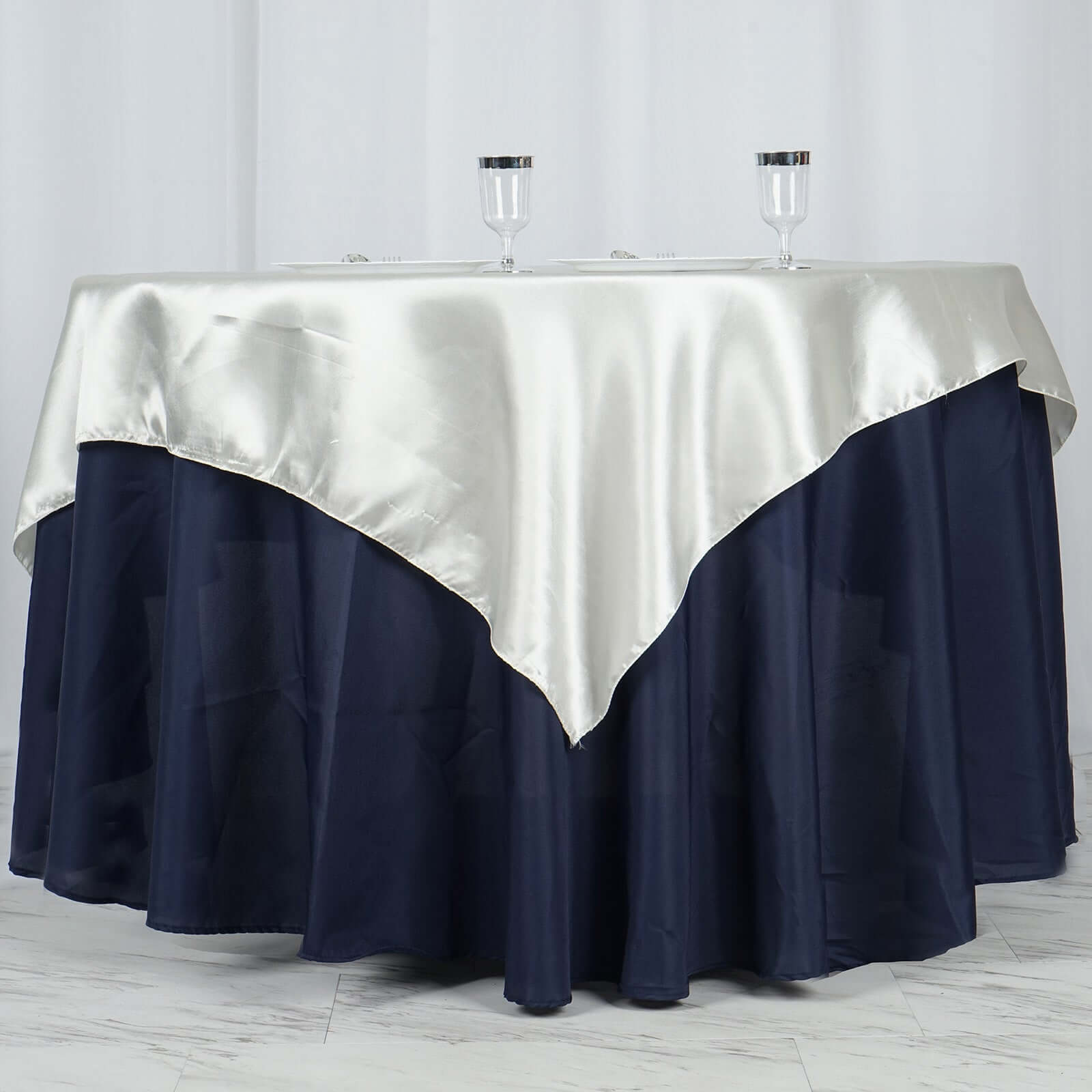 Ivory Satin 60x60 Square Table Overlay with Smooth Silky Touch