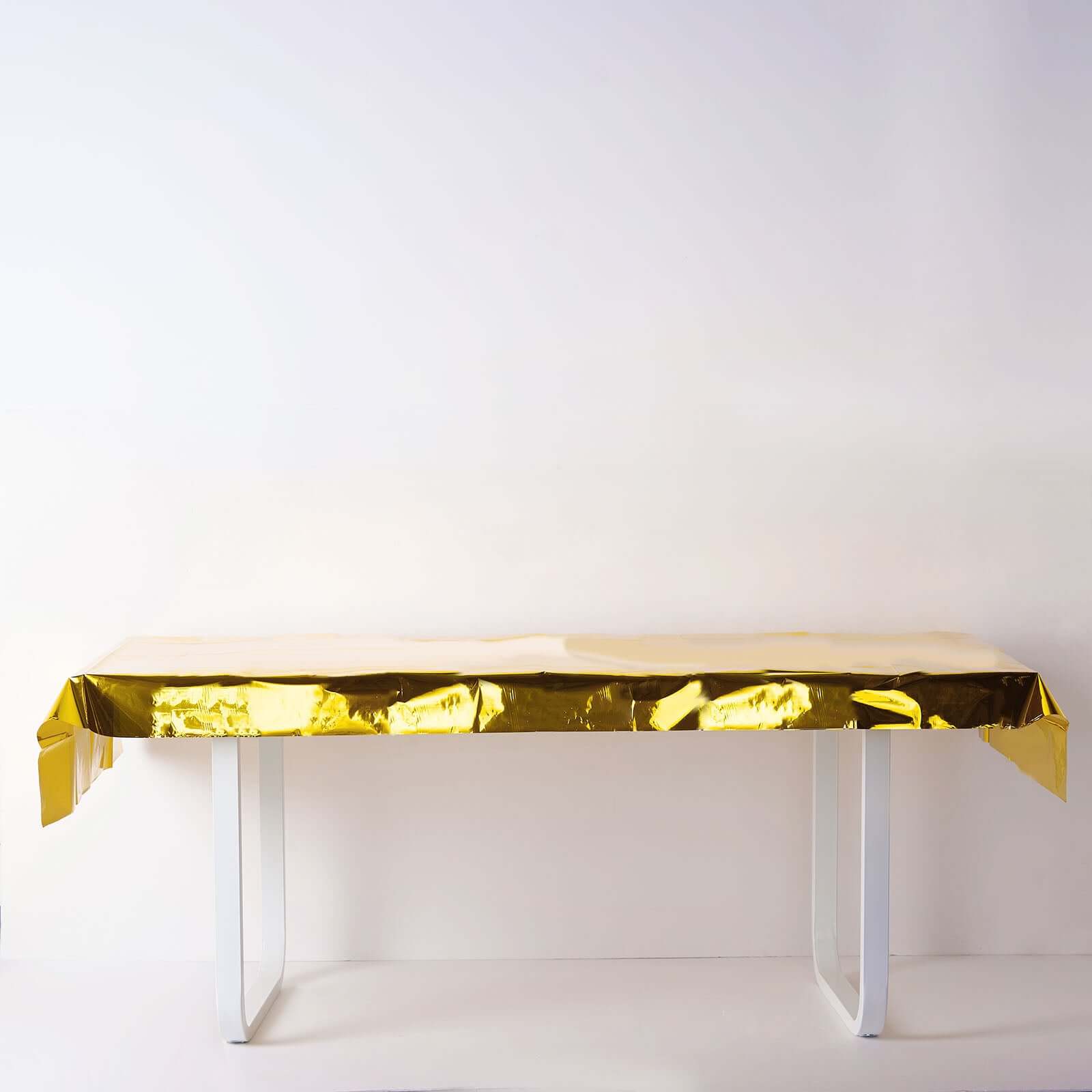 Disposable 40x90 Gold Metallic Foil Rectangle Plastic Tablecloth for Parties - Great Value!