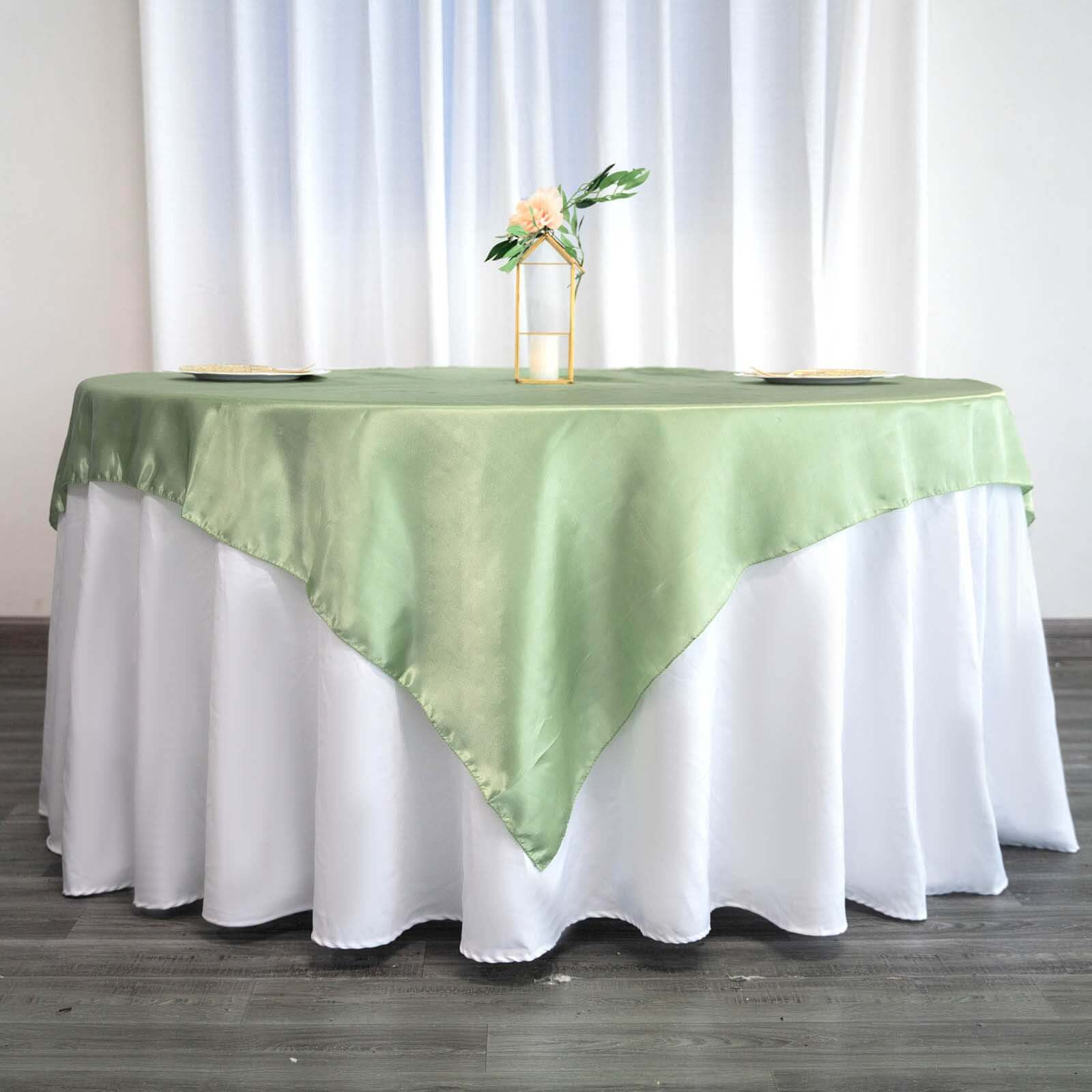 Hot! Sage Green Satin 60x60 Square Table Overlay - Smooth & Silky Table Cover