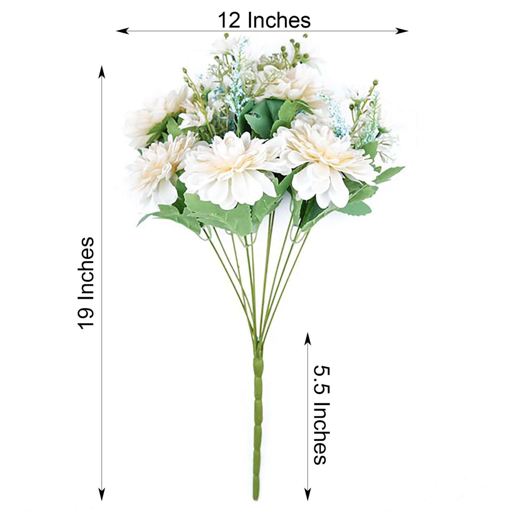 Hot Sale! 2 Bushes Artificial Silk Ivory and Blue Dahlia Flower Bouquet Spray for Decor