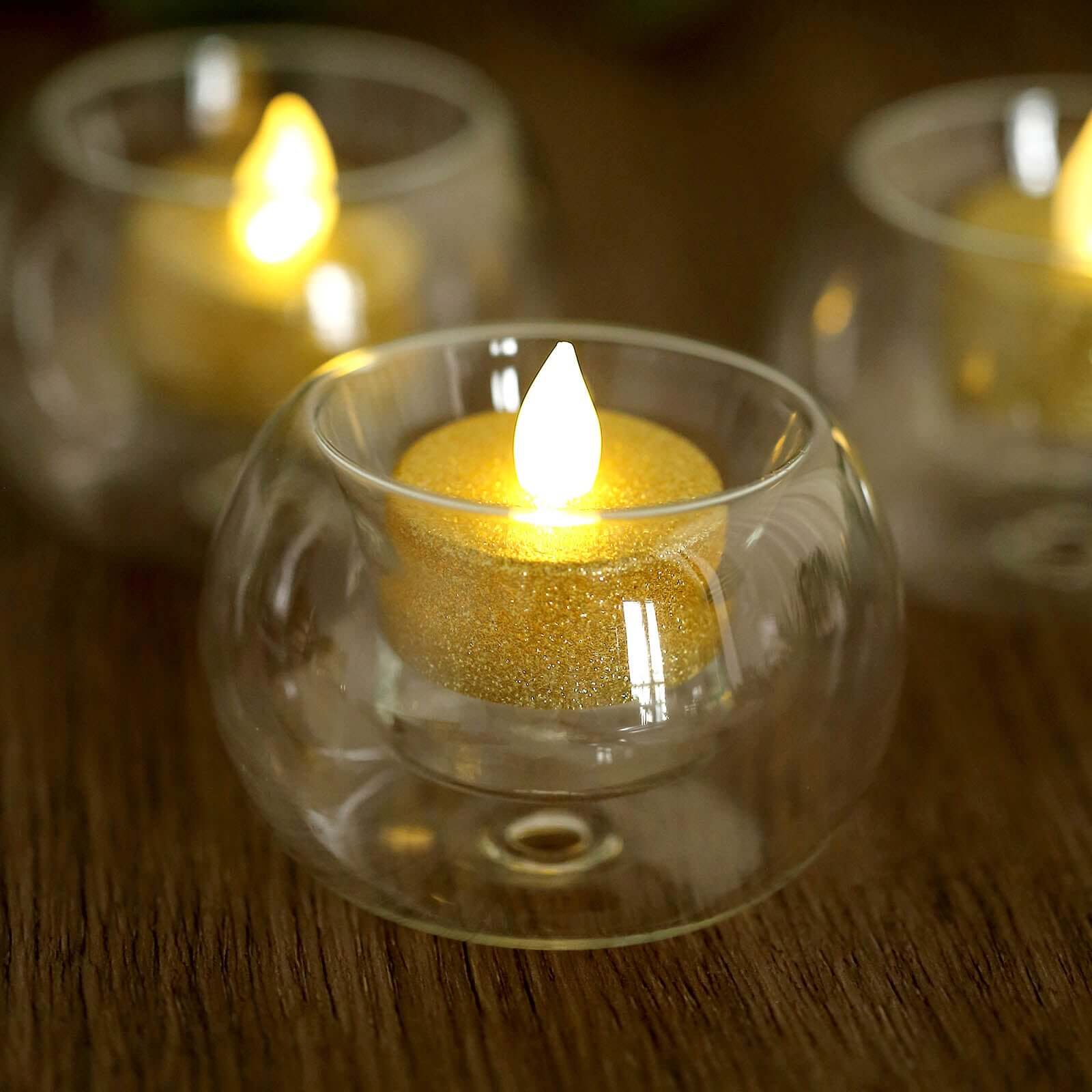 6-Piece Crystal Clear Glass Globe Votive Candle Holders for Events