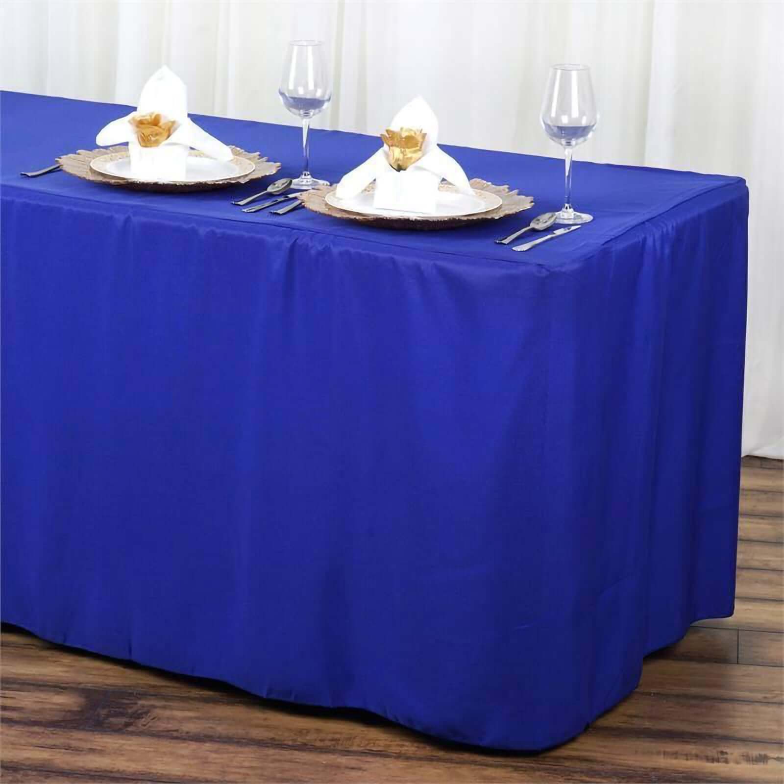 Royal Blue Fitted Polyester Rectangle Tablecloth - Durable, Easy - Care for 6FT Tables