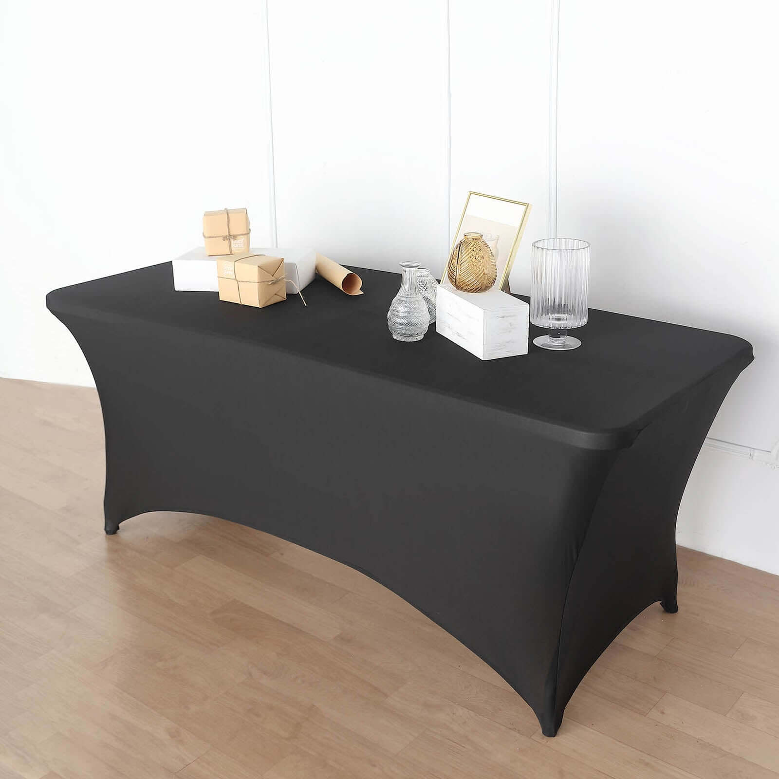 Black Stretch Spandex Table Cover for Events: Tailored Look with Curved Open Back