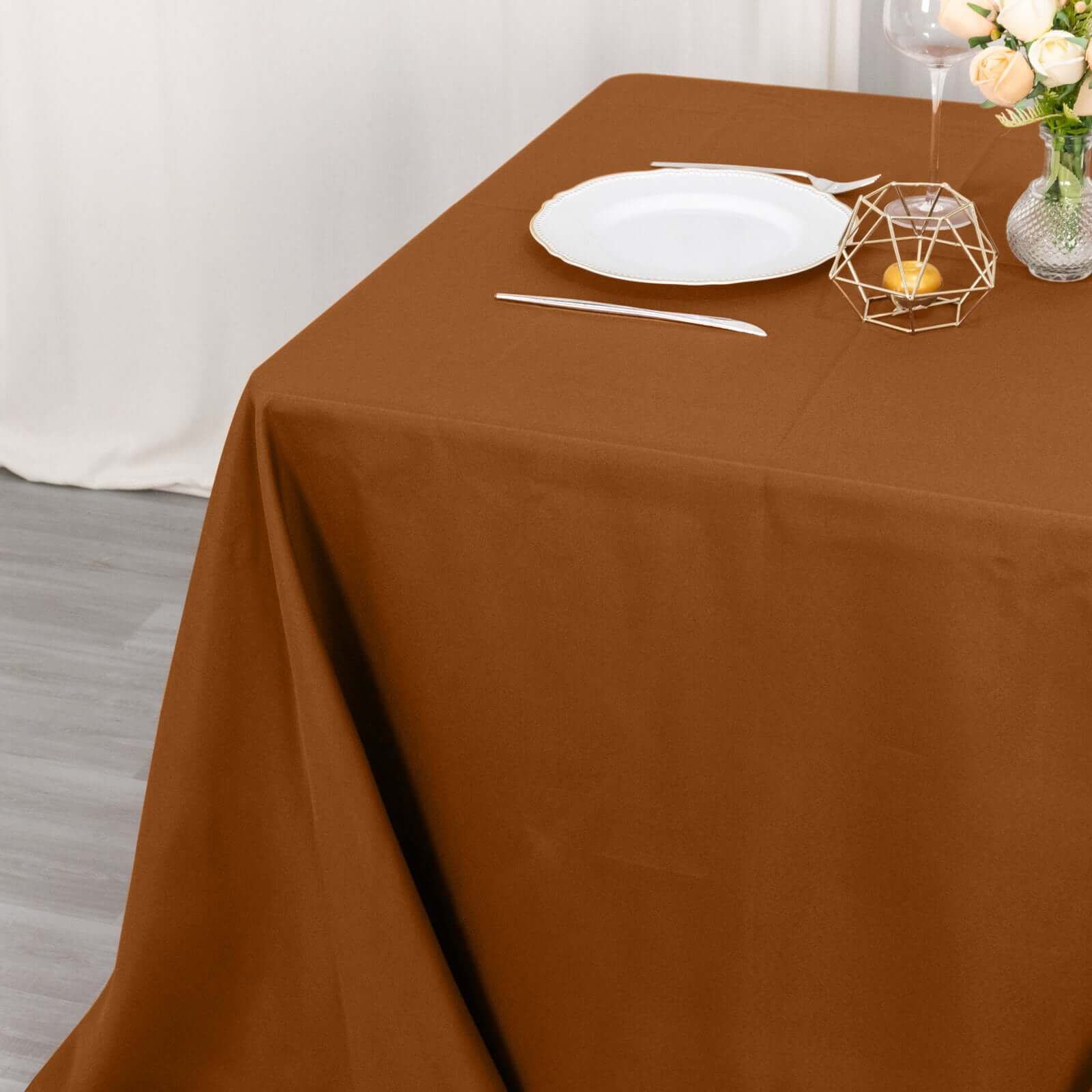 Durable & Wrinkle-Resistant Polyester Square Tablecloth in Cinnamon Brown, 90x90