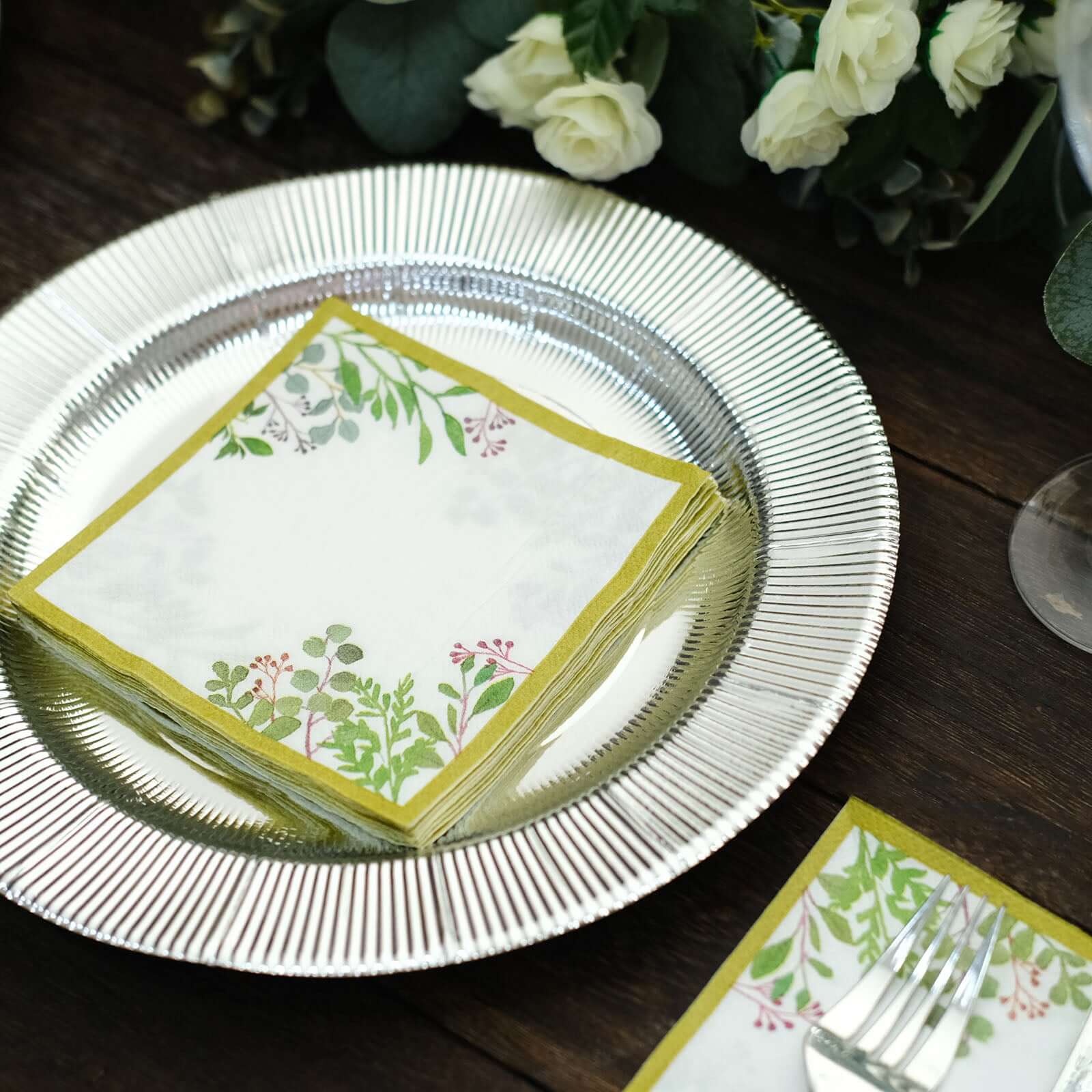 24-Pack Soft 18GSM 2-Ply Paper Dinner Napkins with Tropical Eucalyptus Design for Weddings and Cocktails