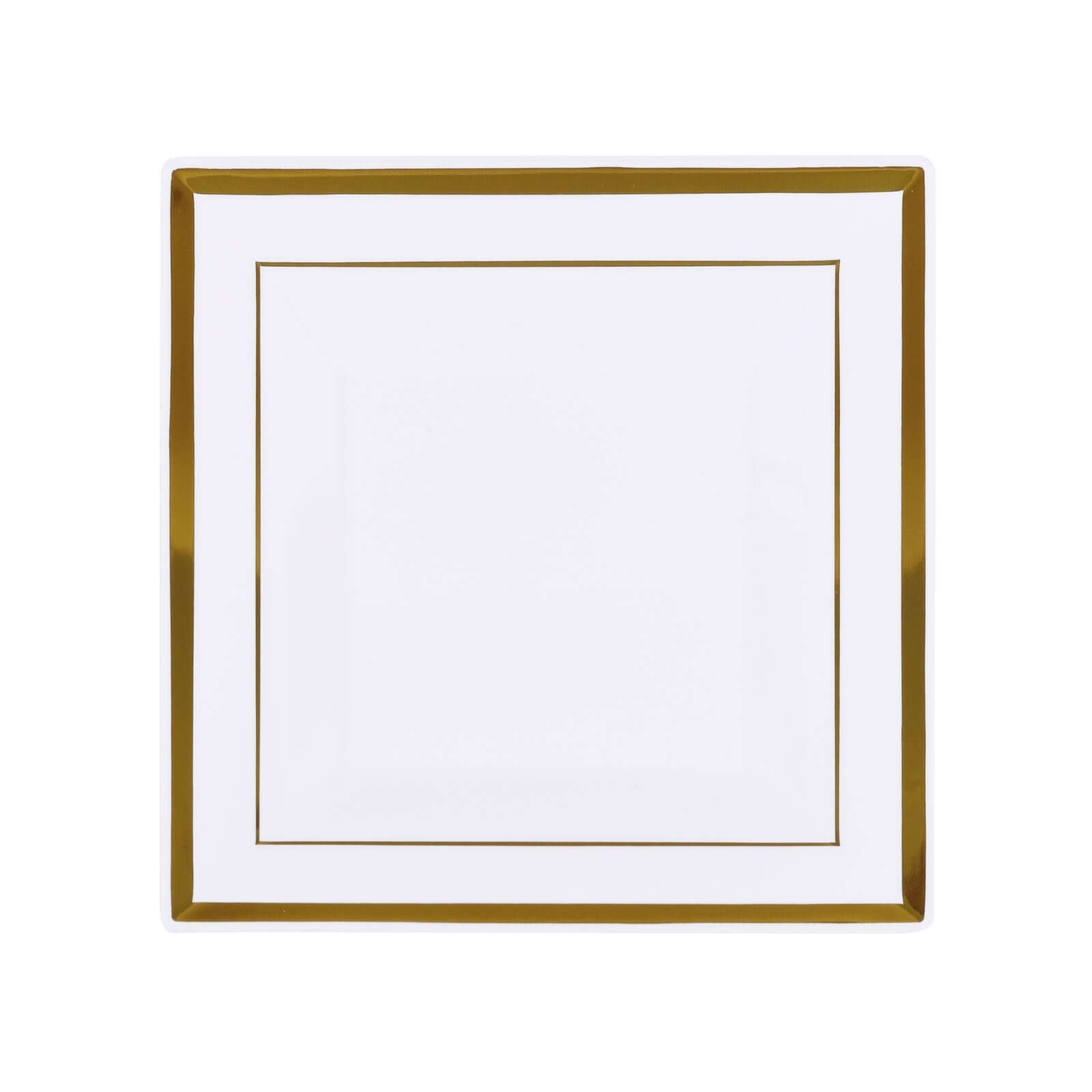 10-Pack Disposable White Square Salad & Dessert Plates with Gold Trim, 7" Size