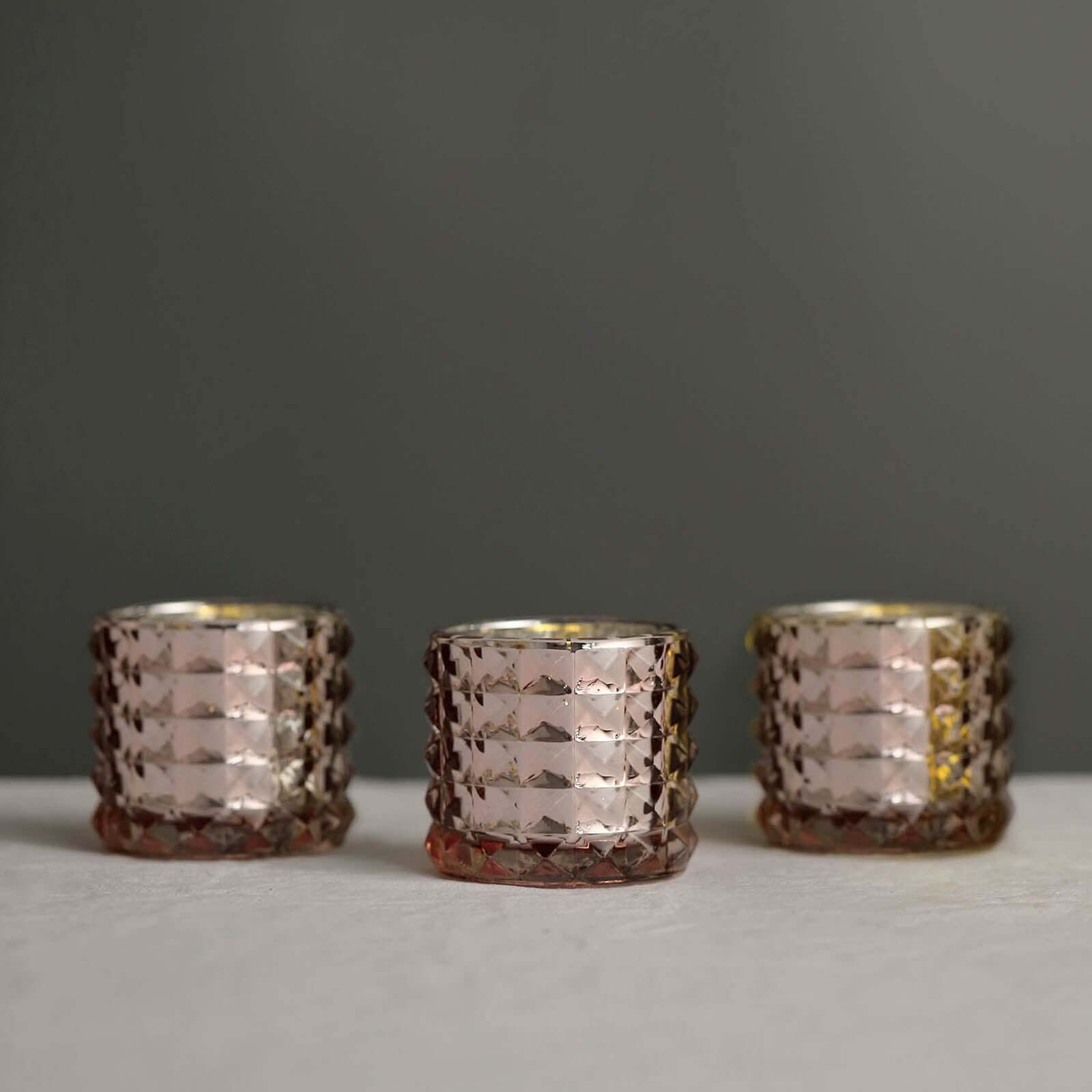 Hot Deal! 6-Pack Rose Gold Studded Faceted Mercury Glass Tealight Candle Holders