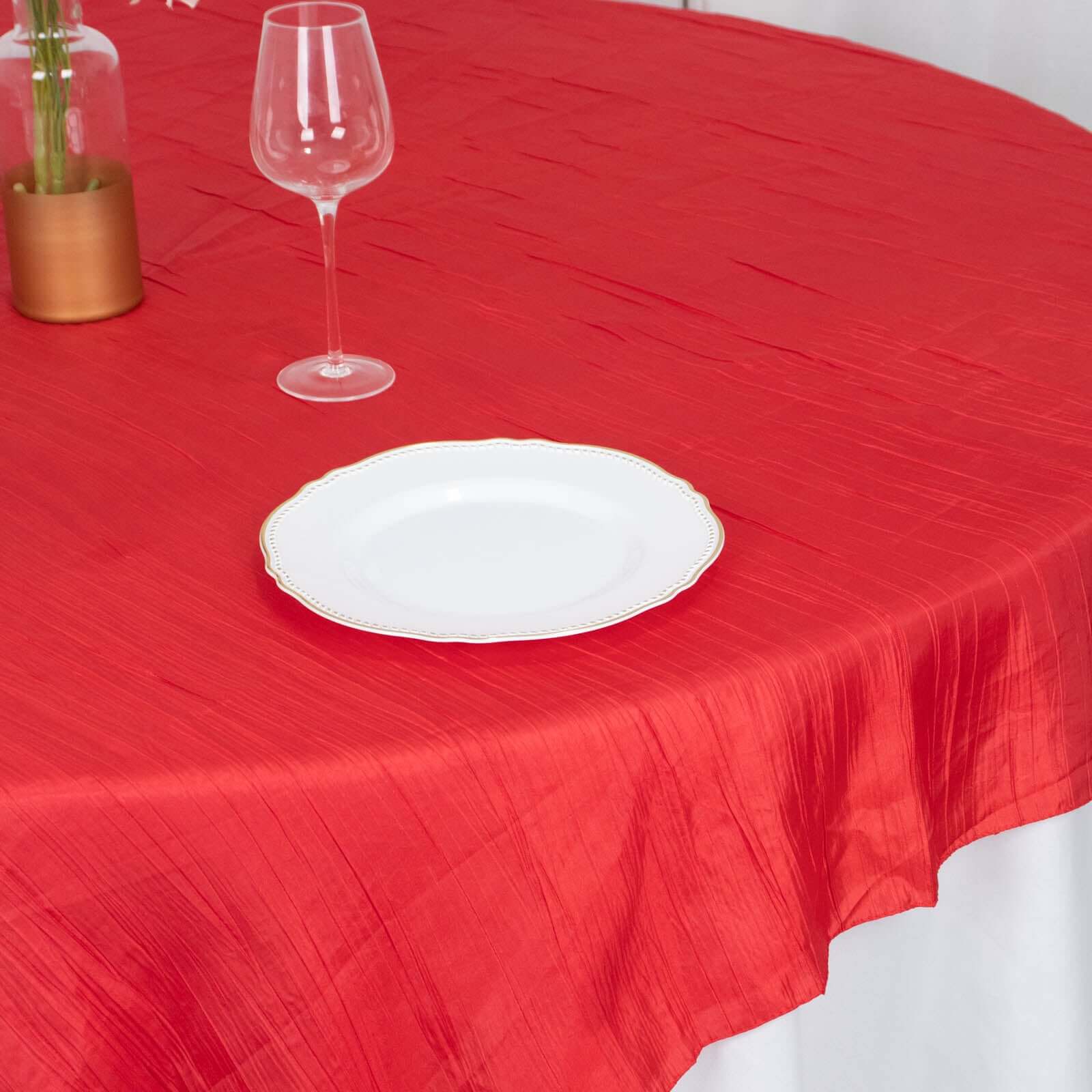 Hot Deal! Red Crinkle Taffeta 72x72 Square Table Overlay