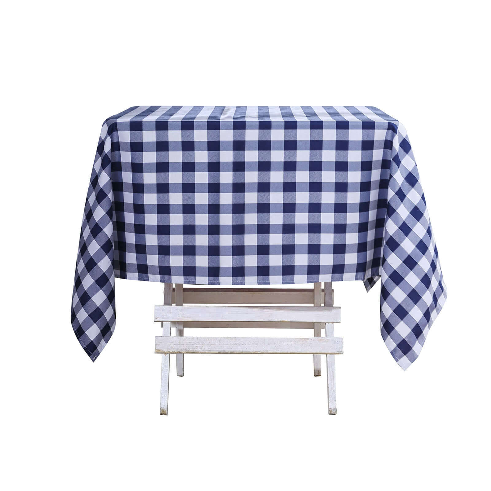 Hot! White/Navy Blue Checkered Buffalo Plaid Polyester 54x54 Square Tablecloth for Casual Tables