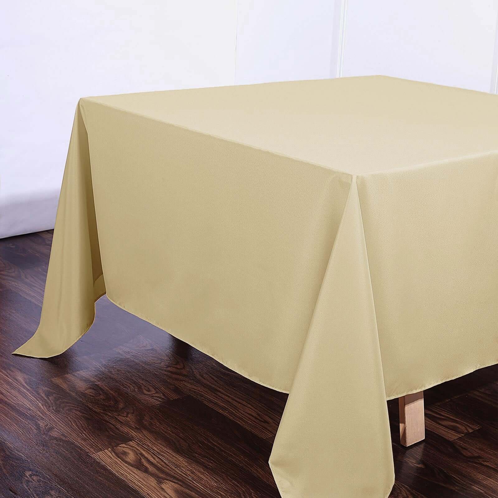 Durable & Wrinkle-Resistant 90x90 Polyester Square Tablecloth in Champagne Color