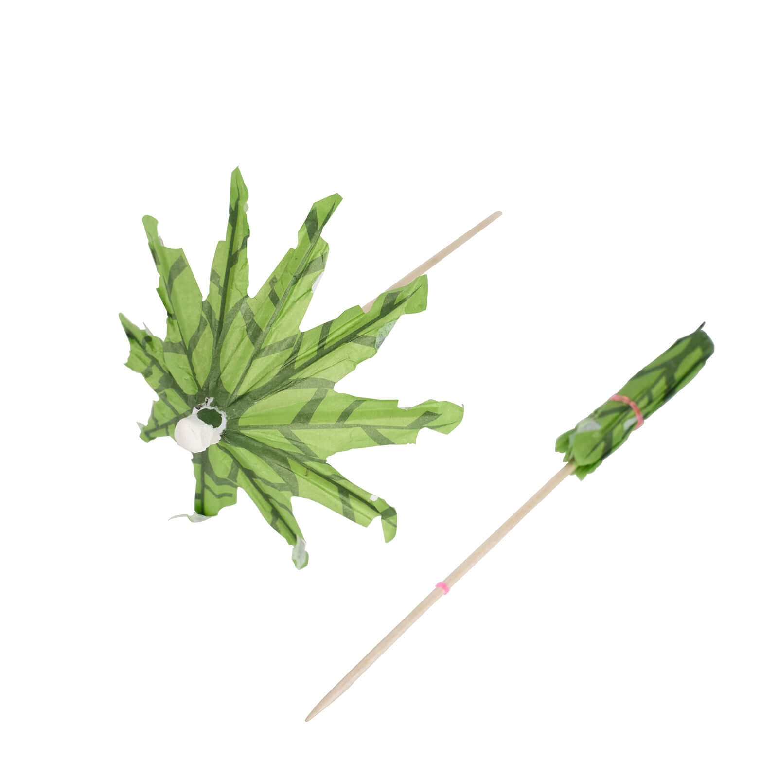 Eco-Friendly 50-Pack Green Bamboo Cocktail Picks with Tropical Leaf Parasol Design
