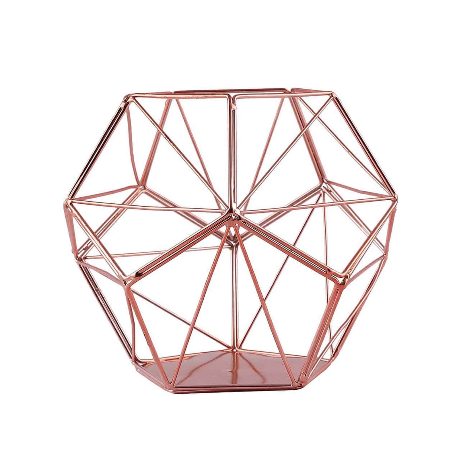 Stunning Rose Gold Metal Pentagon Prism Geometric Tealight Candle Holder - Ideal for Decor