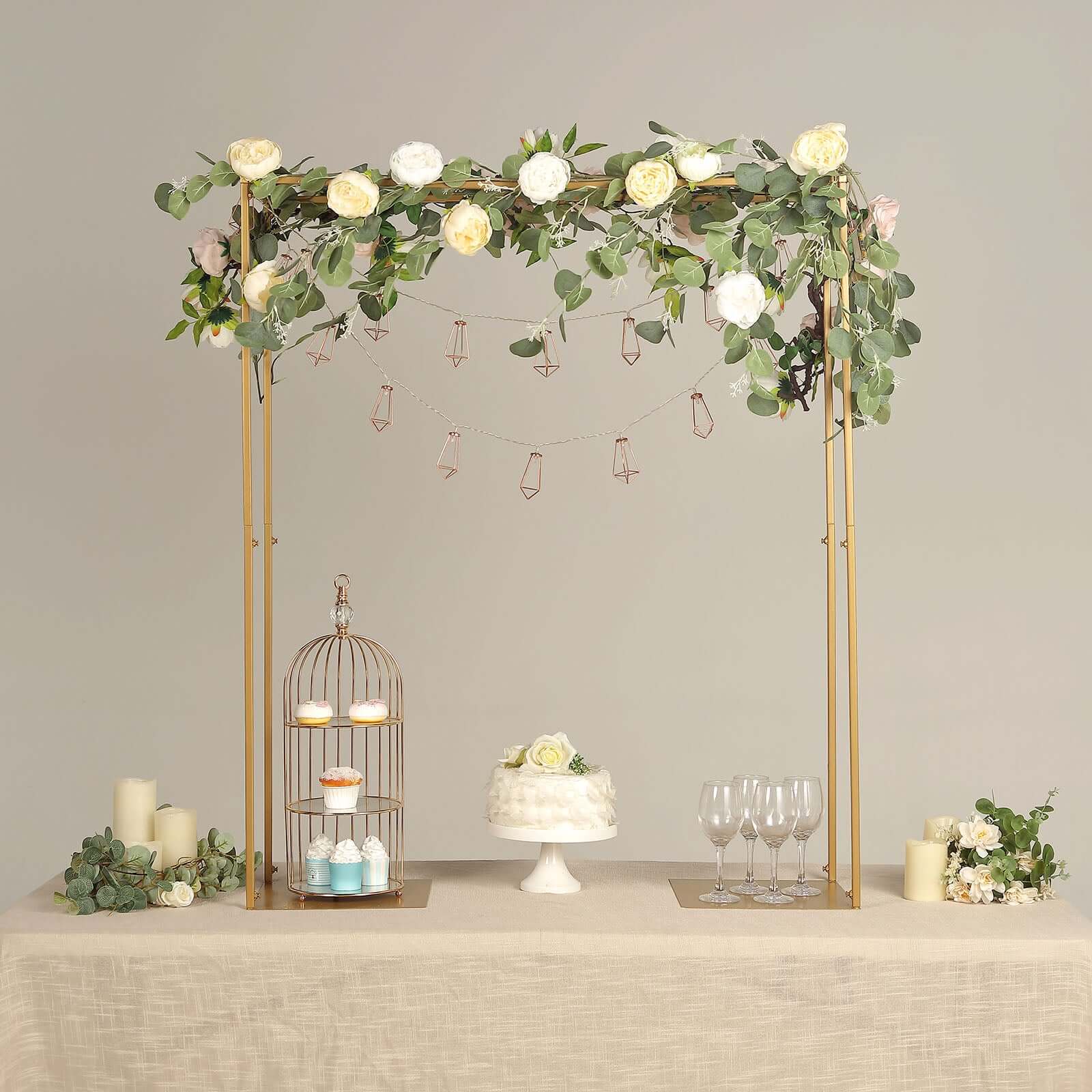 48-Inch Tall Gold Adjustable Metal Over-The-Table Flower Arch for Wedding Display