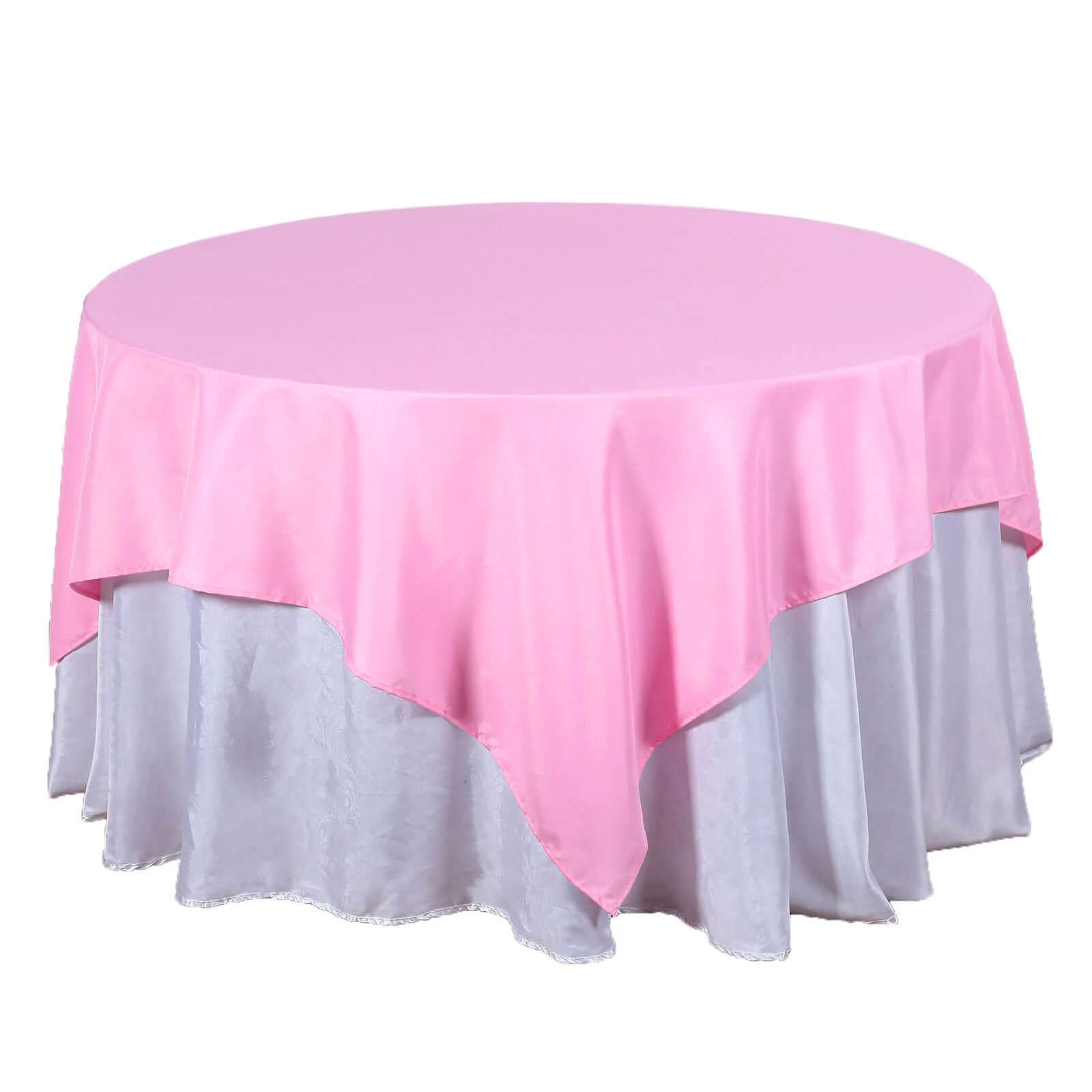 Pink 70x70 Polyester Square Table Overlay - Wrinkle-Resistant & Durable