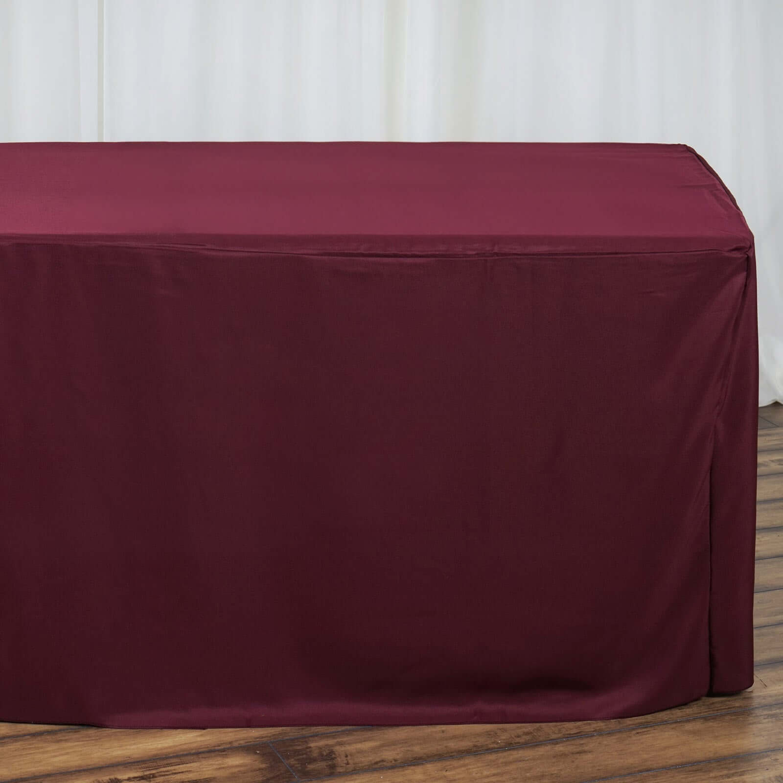 Durable Burgundy Fitted Polyester Rectangle Tablecloth for 8FT Tables - Easy Maintenance