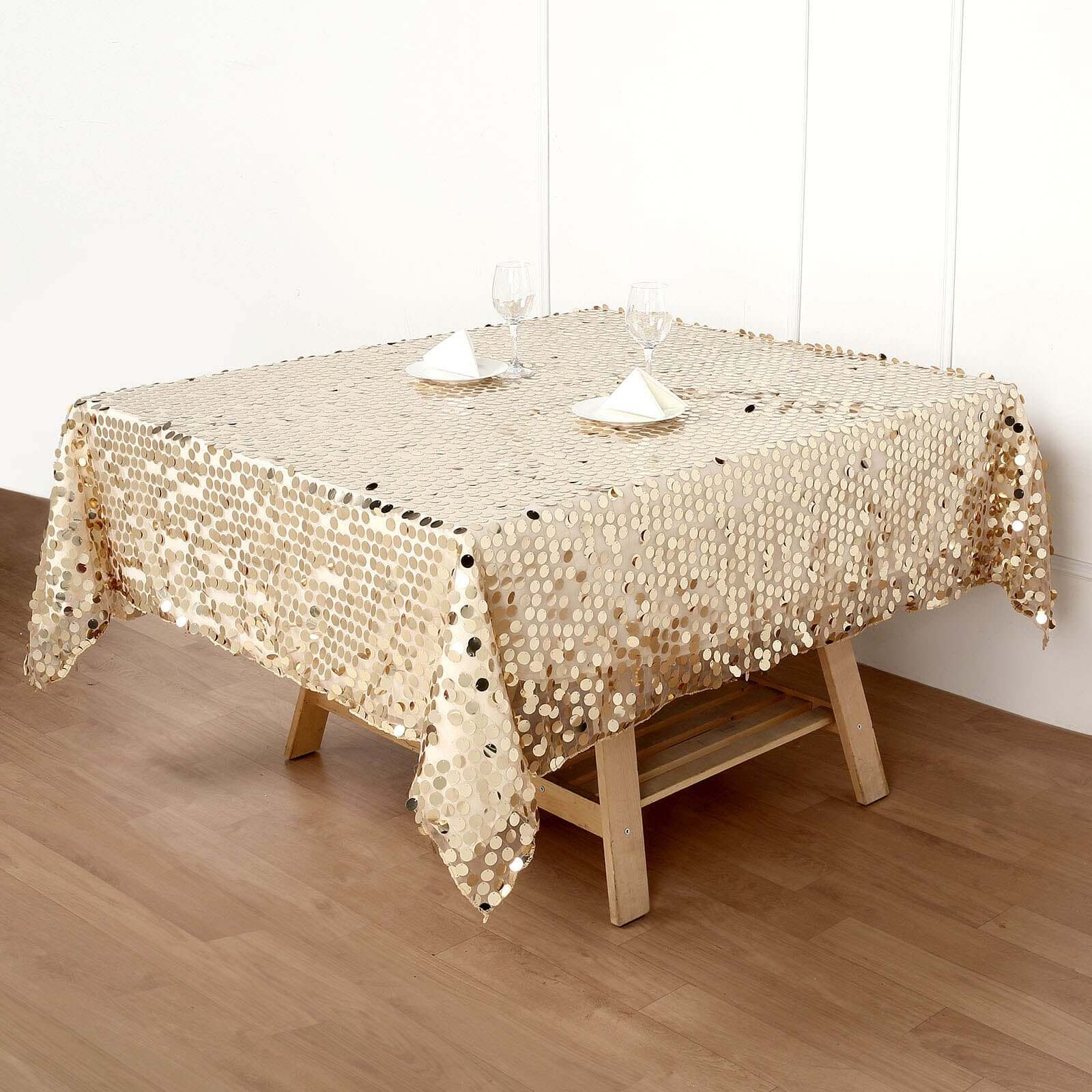 Champagne Sequin 72x72 Square Table Overlay for Big Payette Tables