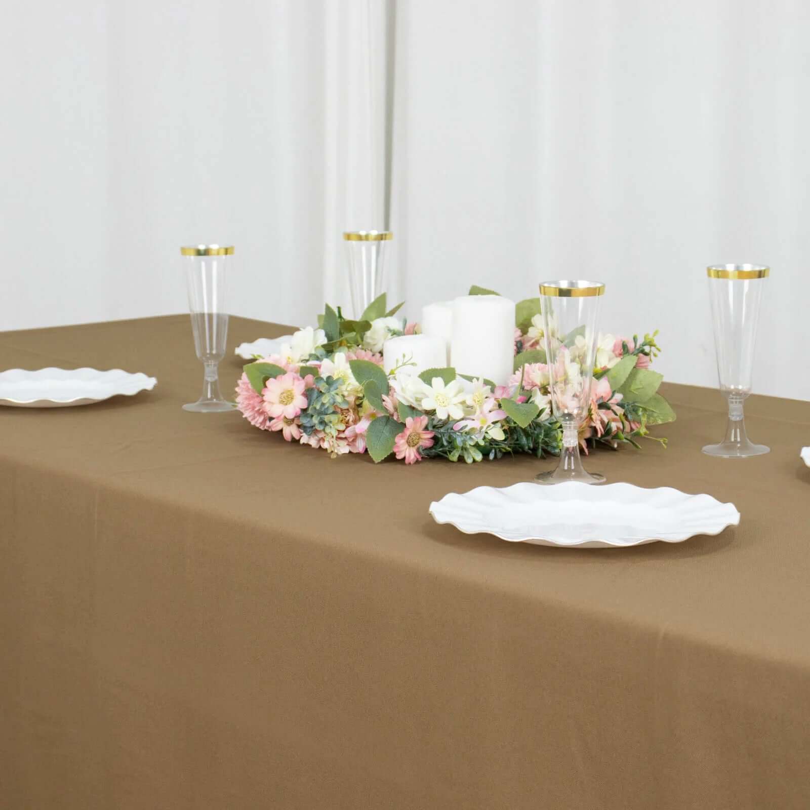 Durable and Stylish 72x120 Taupe Polyester Rectangle Tablecloth