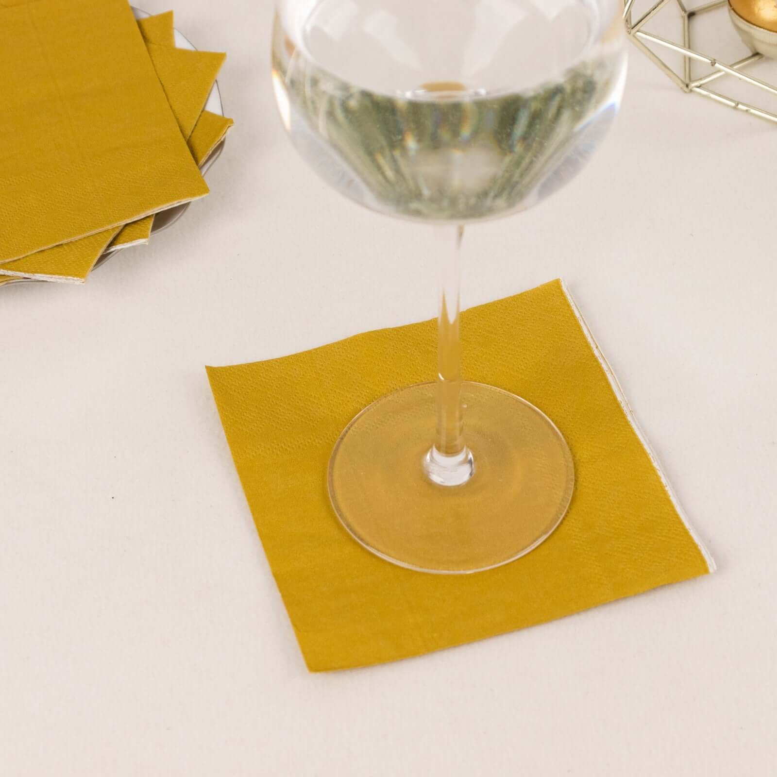 50-Pack Disposable Gold 2-Ply Soft 18GSM Cocktail Paper Beverage Napkins for Events