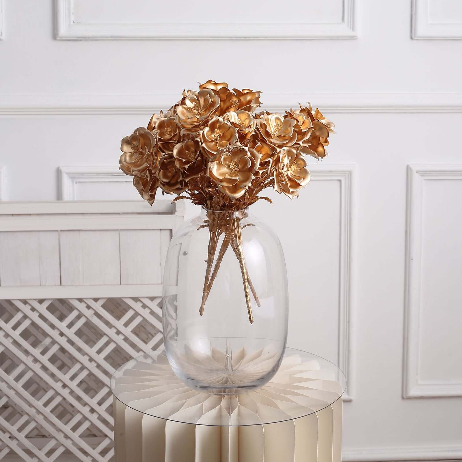2-Pack Lustrous Metallic Gold Artificial Rose Bouquets for Seasonal & Luxurious Decor