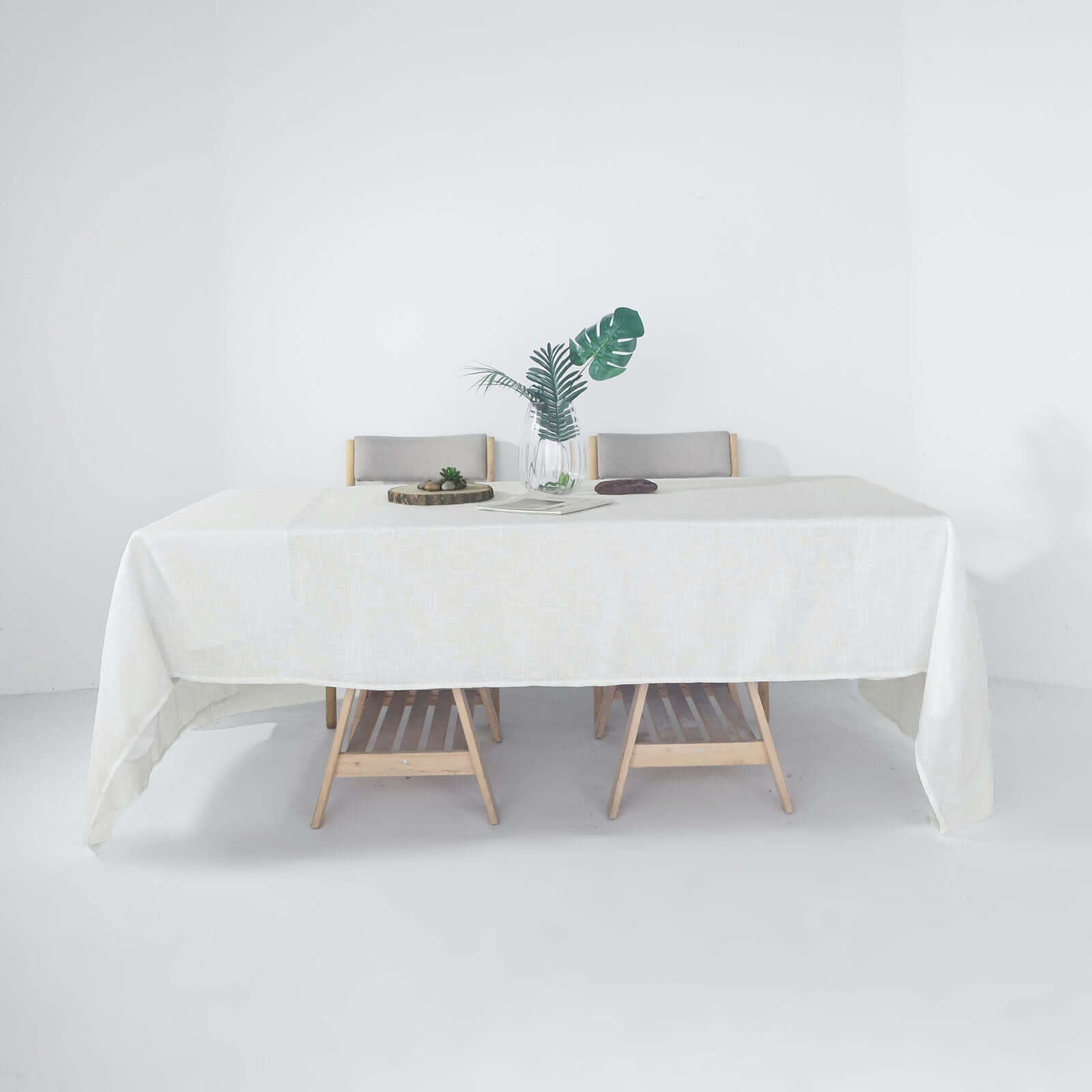 White 60x126 Rectangular Faux Linen Tablecloth - Wrinkle-Free for Weddings & Special Events