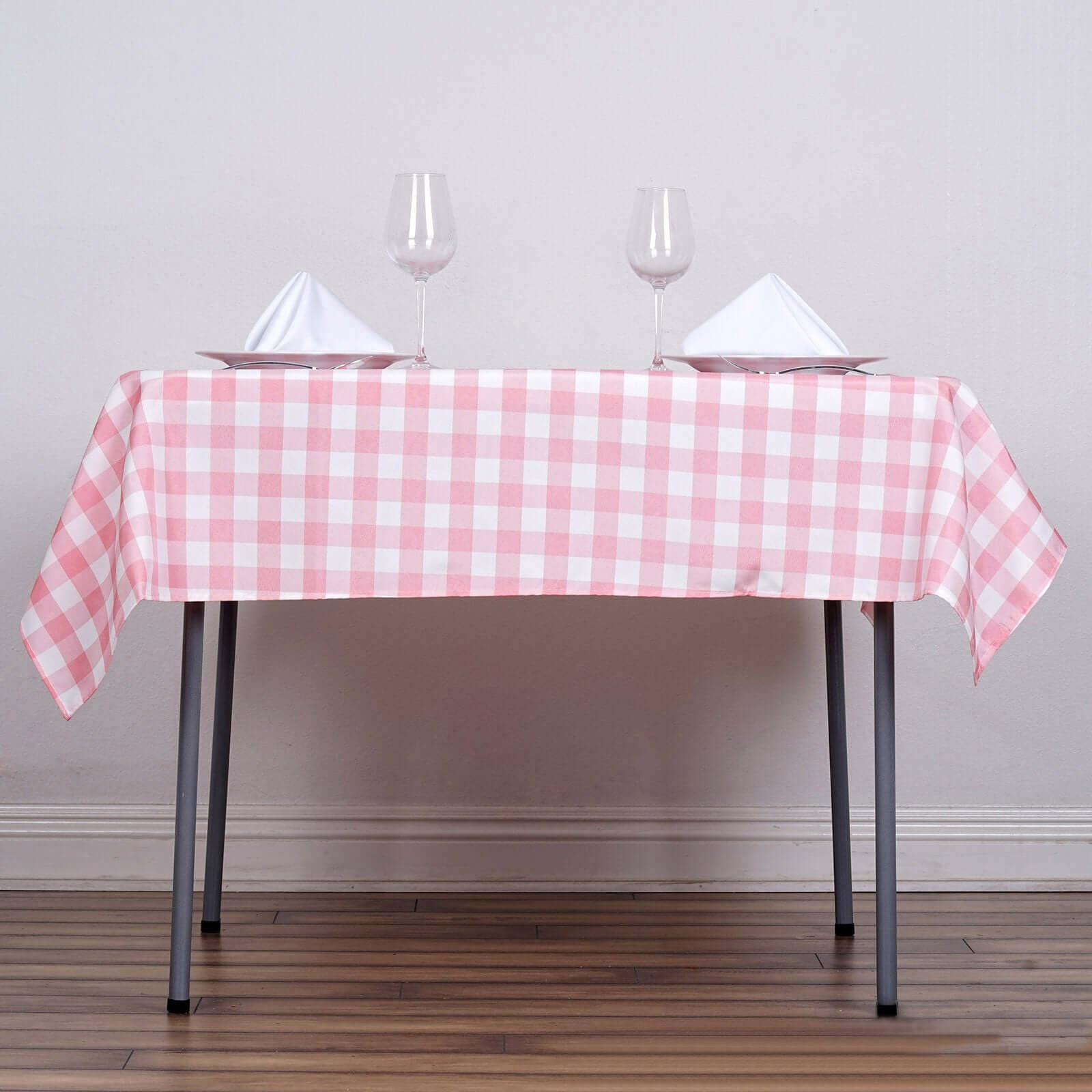 Hot! Polyester 54x54 Square White Rose Quartz Tablecloth with Buffalo Plaid for Casual Tables