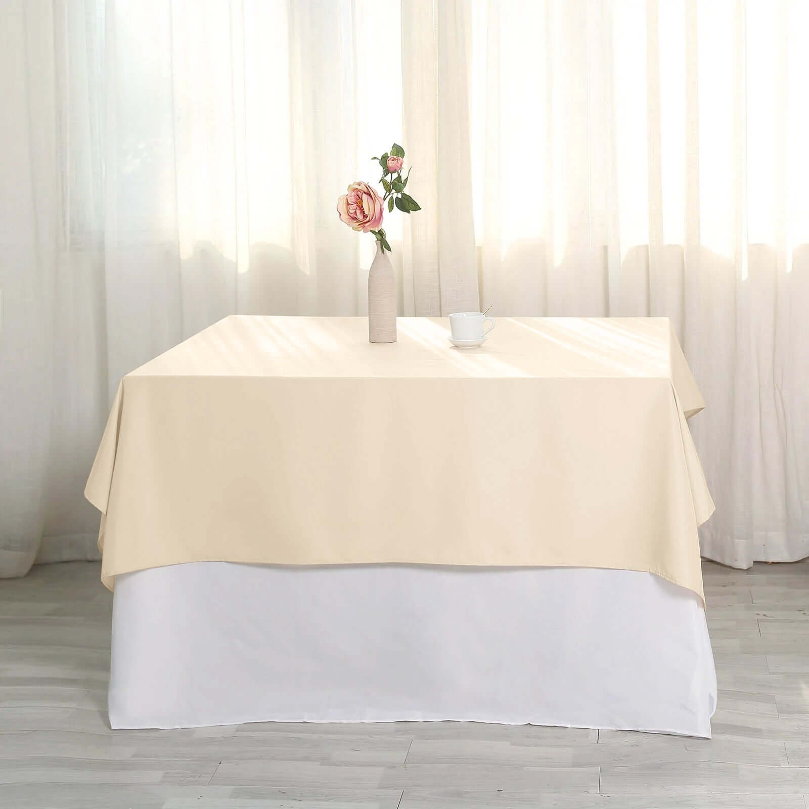 Hot Sale! 54x54 Polyester Square Beige Tablecloth - Wrinkle-Free & Durable