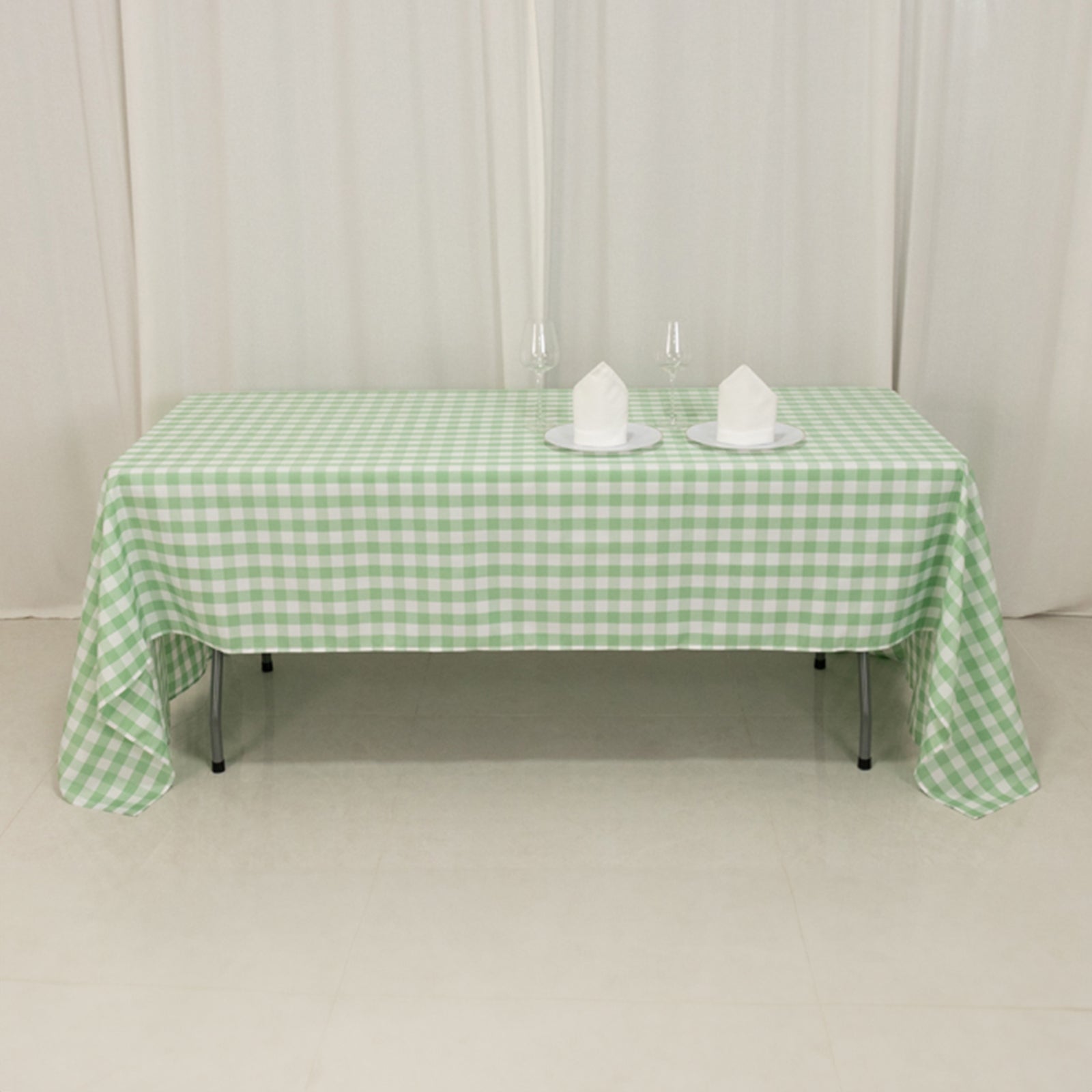 Hot! White/Sage Green Buffalo Plaid Polyester 60x126 Rectangle Tablecloth