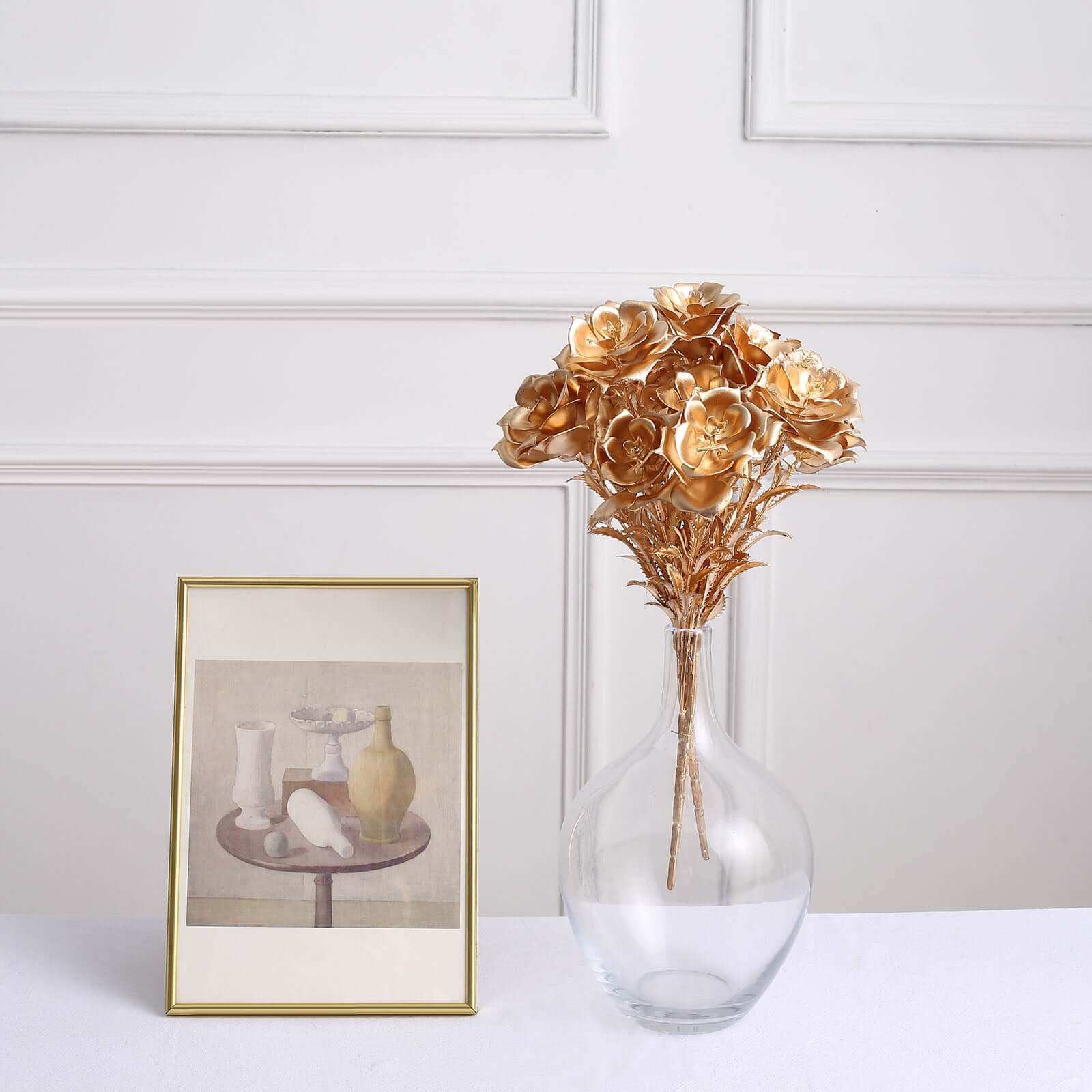 2-Pack Lustrous Metallic Gold Artificial Rose Bouquets for Seasonal & Luxurious Decor