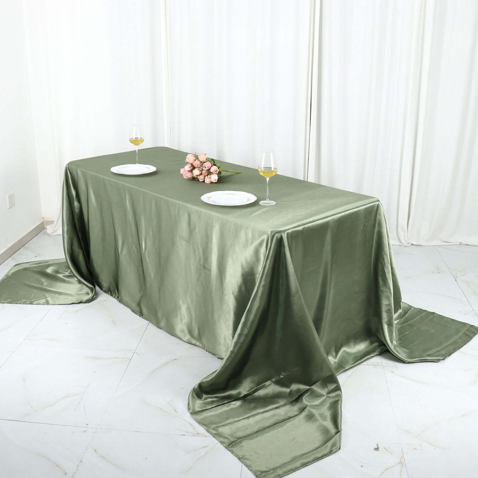 Hot Sale! Seamless Satin Rectangular Tablecloth in Dusty Sage Green, 90x156
