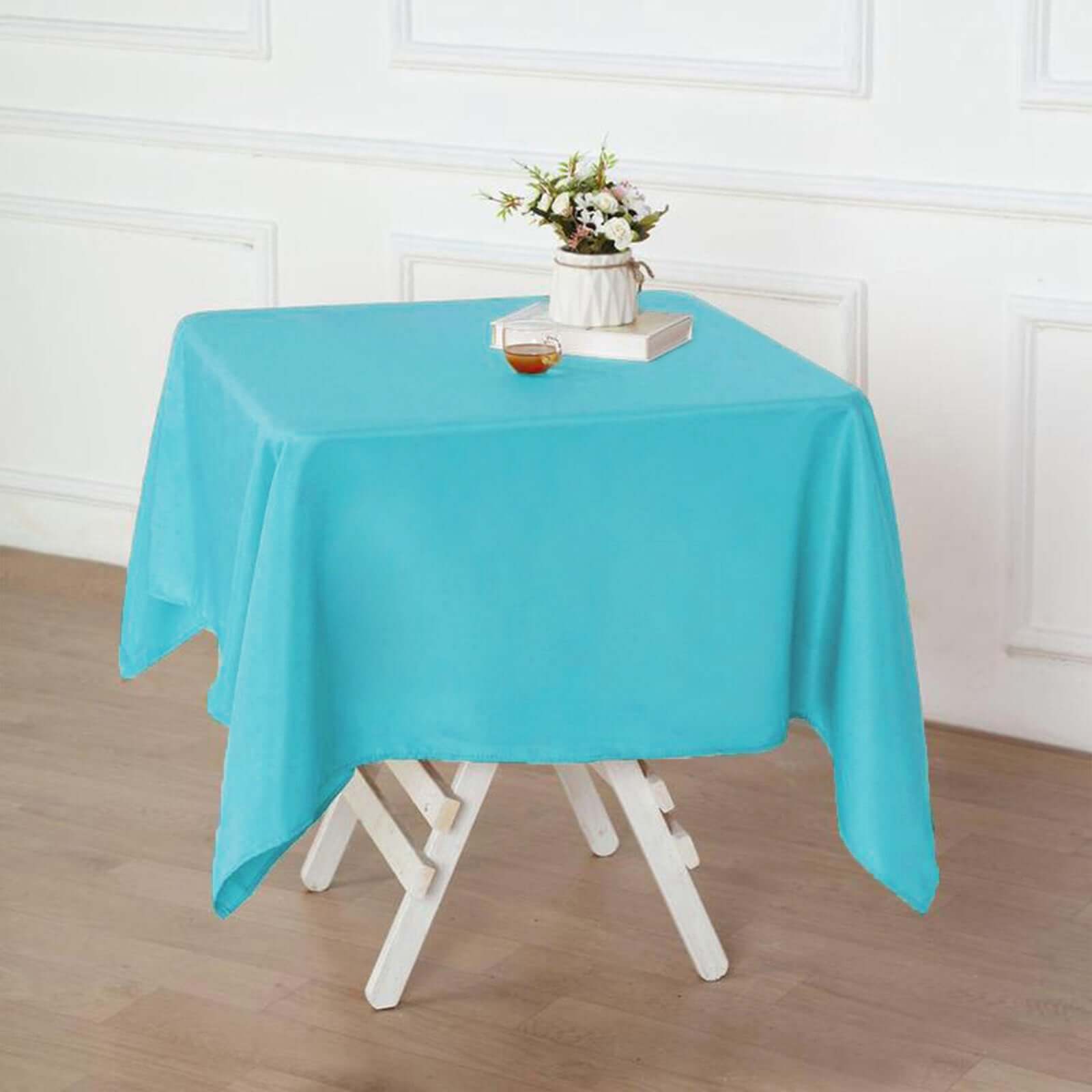 Turquoise 54x54 Polyester Square Table Overlay - Wrinkle-Free & Durable Table Cover