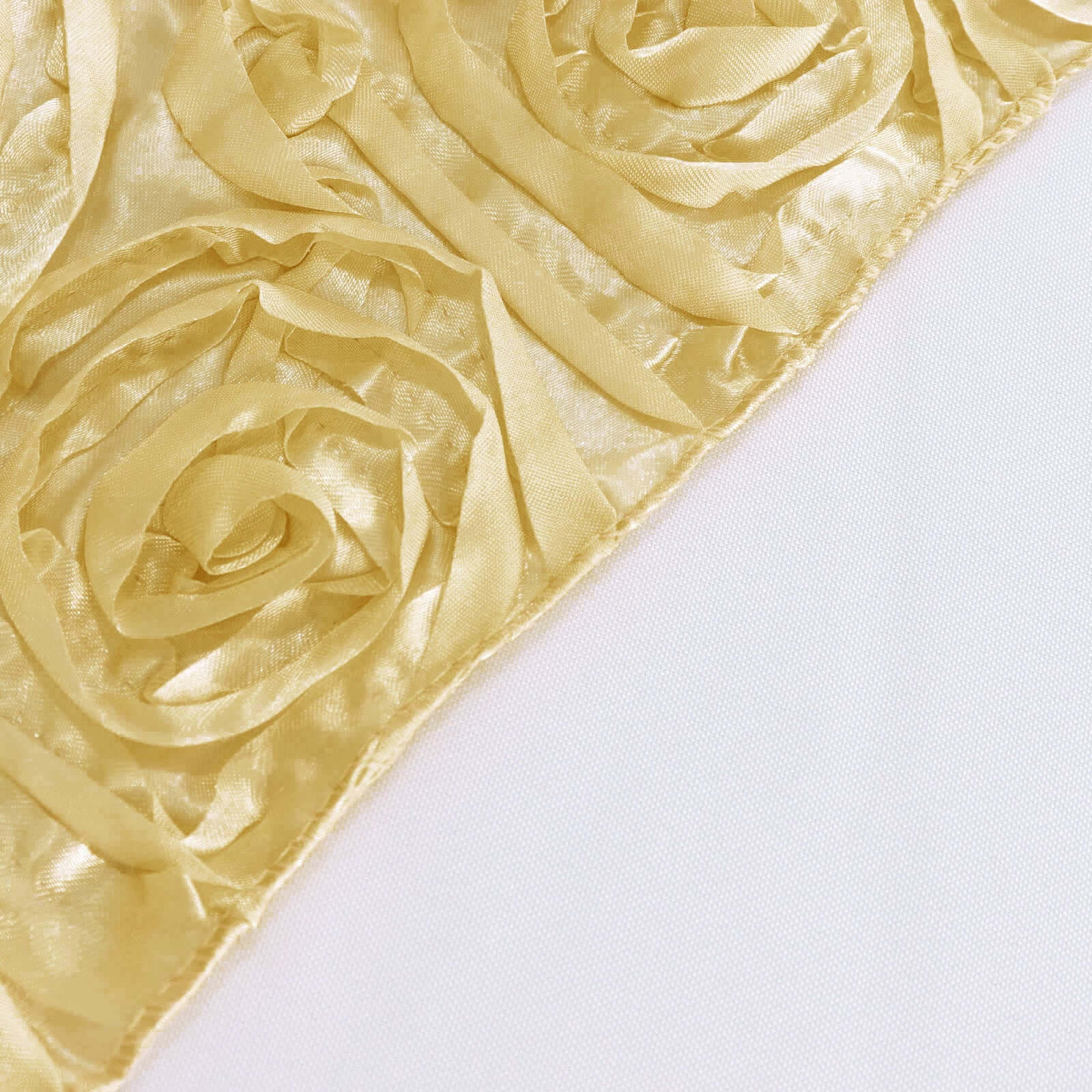 Champagne Satin 72x72 3D Rosette Square Table Overlay - Great for Events