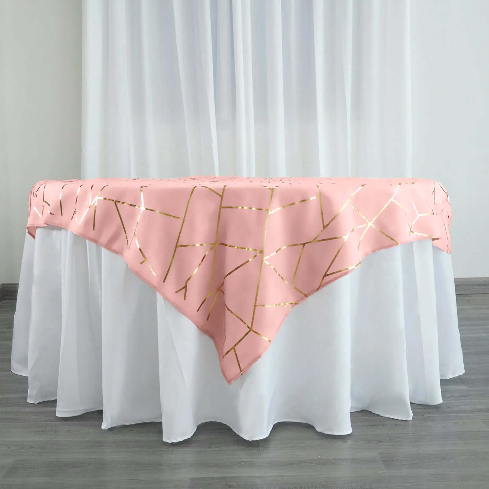 Hot! Wrinkle-Resistant Dusty Rose Polyester Table Overlay with Gold Foil Pattern
