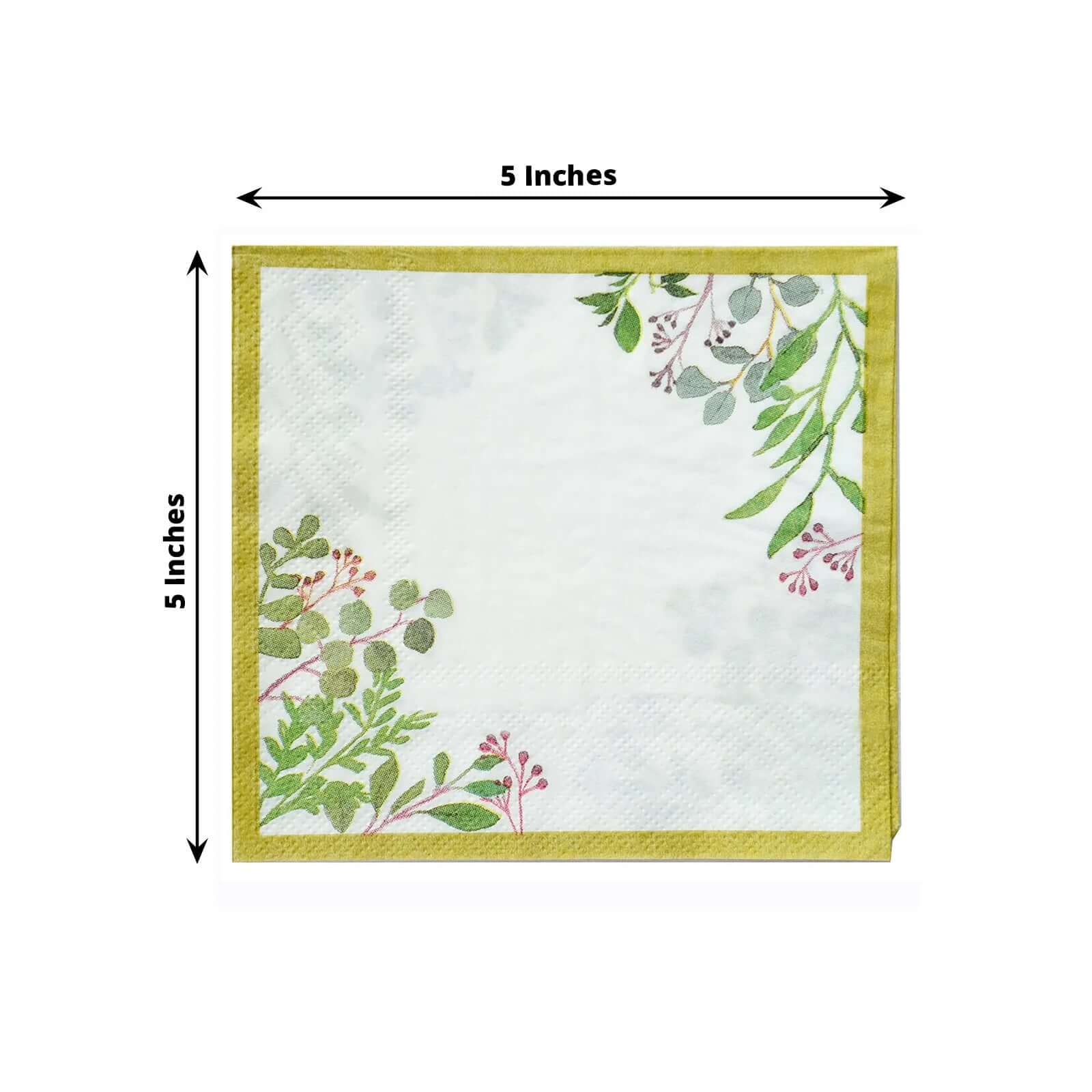 24-Pack Soft 18GSM 2-Ply Paper Dinner Napkins with Tropical Eucalyptus Design for Weddings and Cocktails