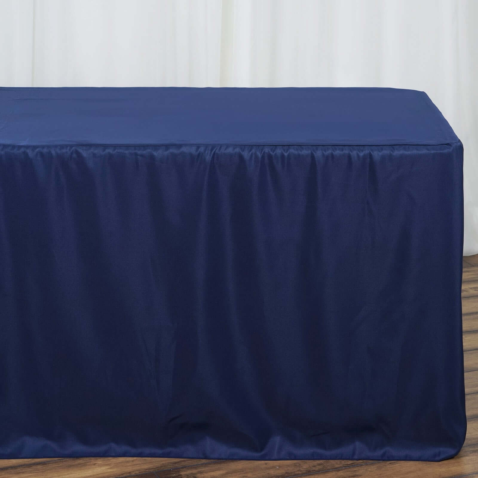 Navy Blue Durable Polyester Fitted Tablecloth for 8FT Rectangle Tables - Easy to Maintain