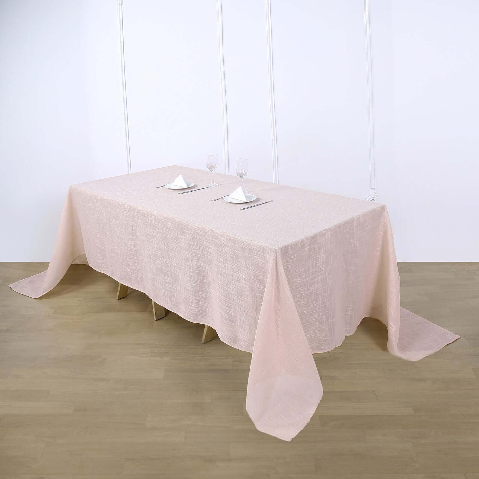 Hot Sale! Blush Seamless Faux Linen Rectangular Tablecloth 90x132 - Wrinkle Resistant
