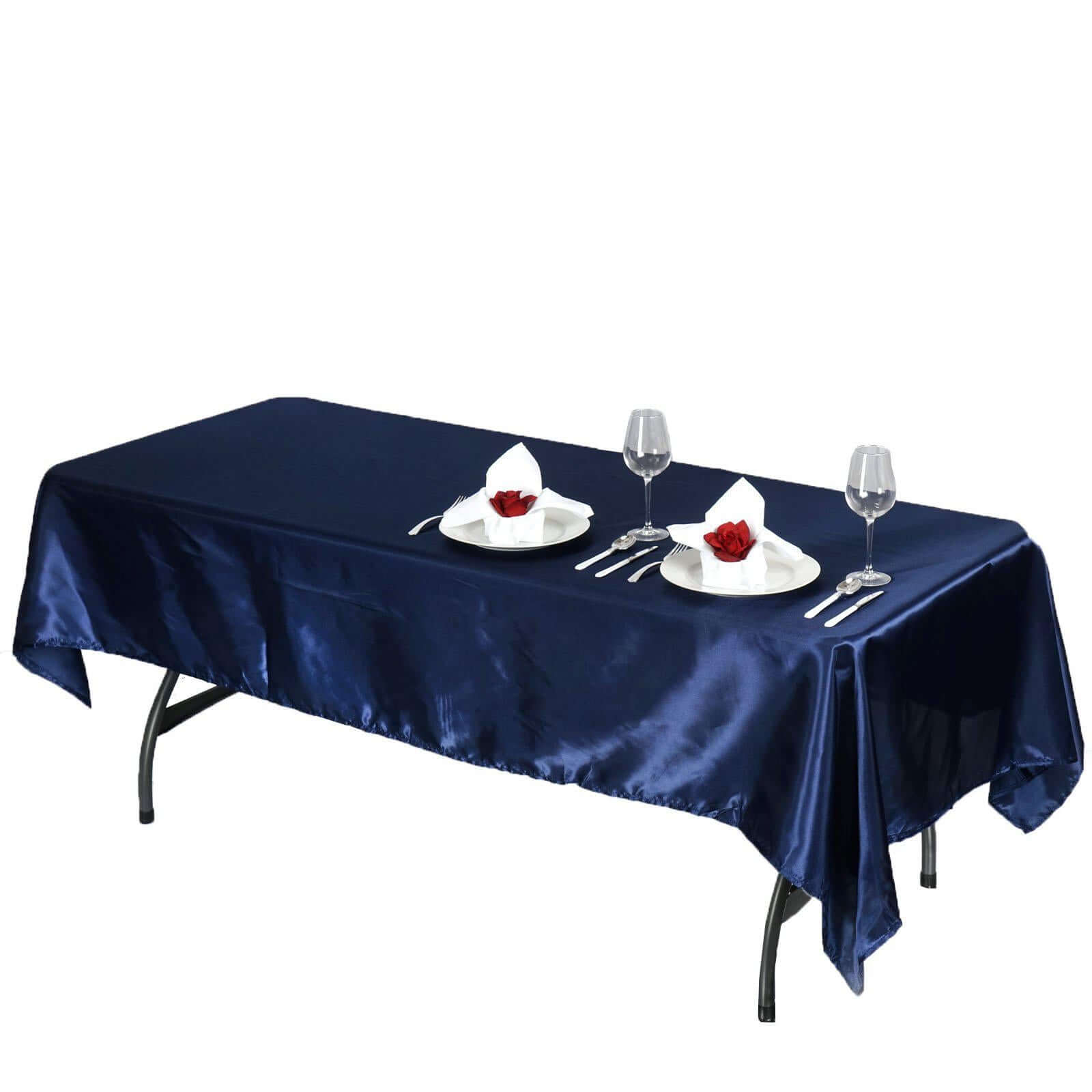 Navy Blue Satin 60x102 Rectangular Tablecloth - Smooth & Lustrous Cover