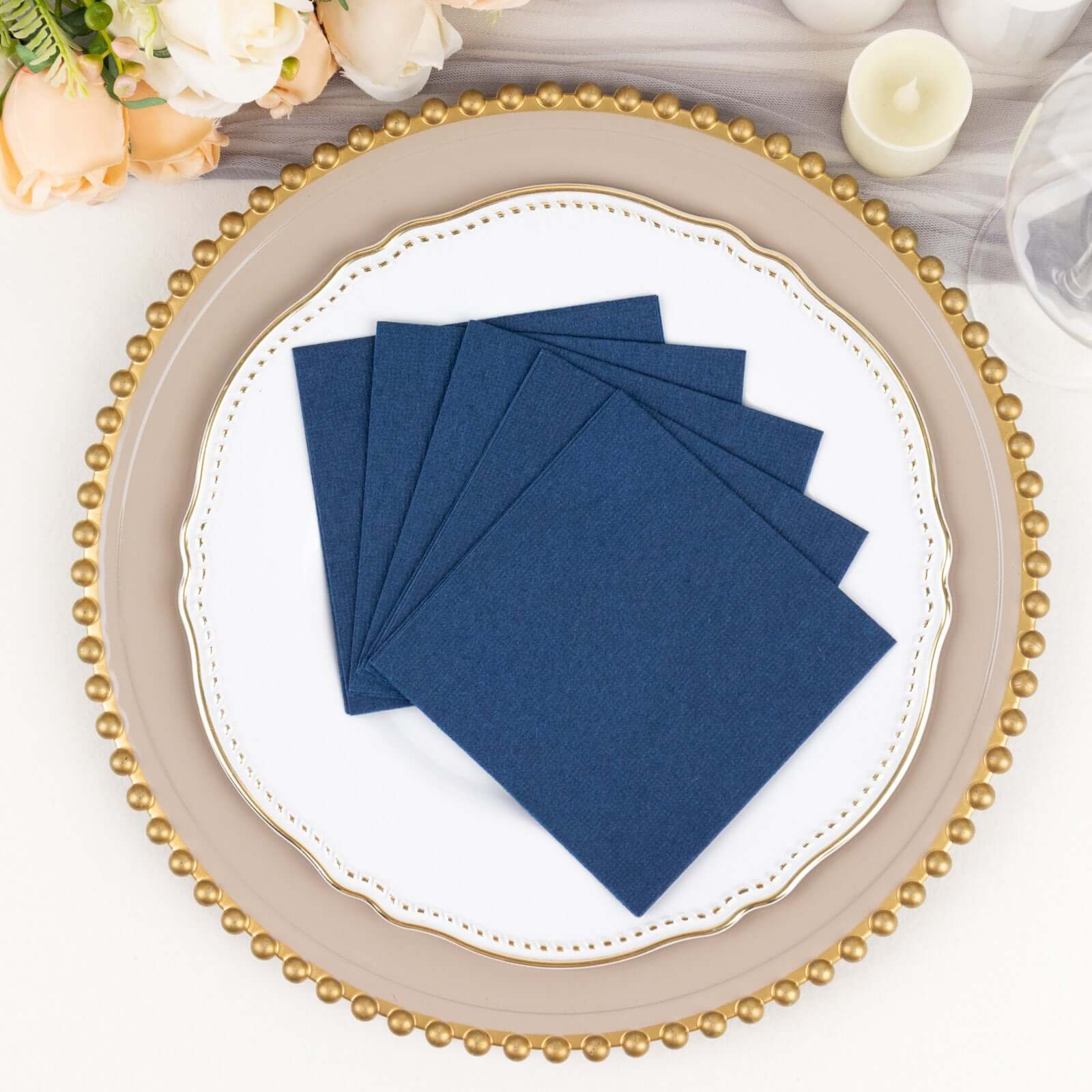 20-Piece Navy Blue 5x5 Linen-Like Airlaid Napkins - Super Absorbent
