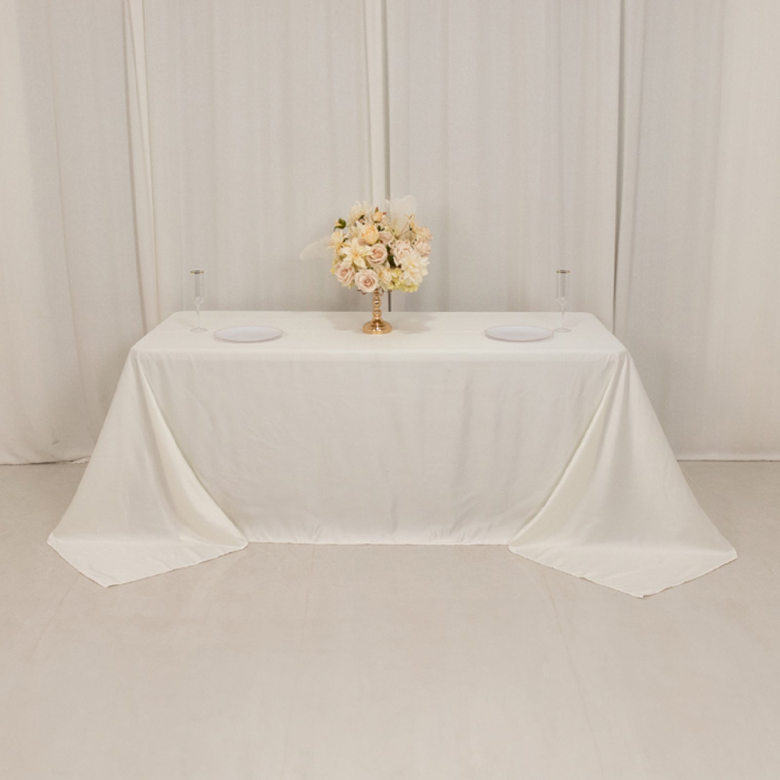 Ivory Lamour Satin Rectangle Tablecloth 90x132 - Soft, Silk - like & Seamless