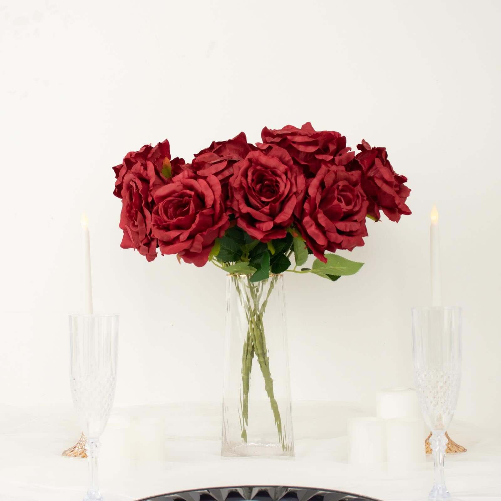 Premium Artificial Burgundy Silk Jumbo Rose Flower Bouquet for Weddings and Decorations