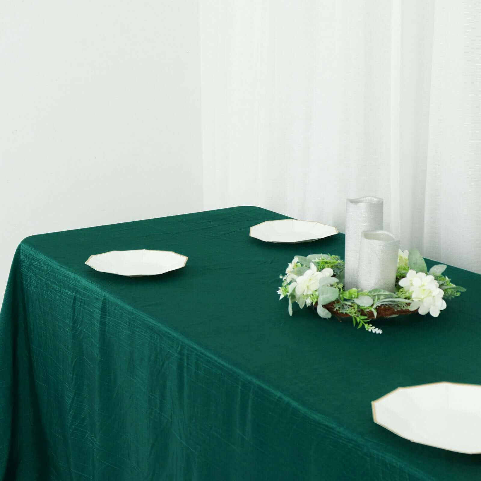 Exclusive Hunter Emerald Green Crinkle Taffeta 90x132 Rectangle Seamless Tablecloth