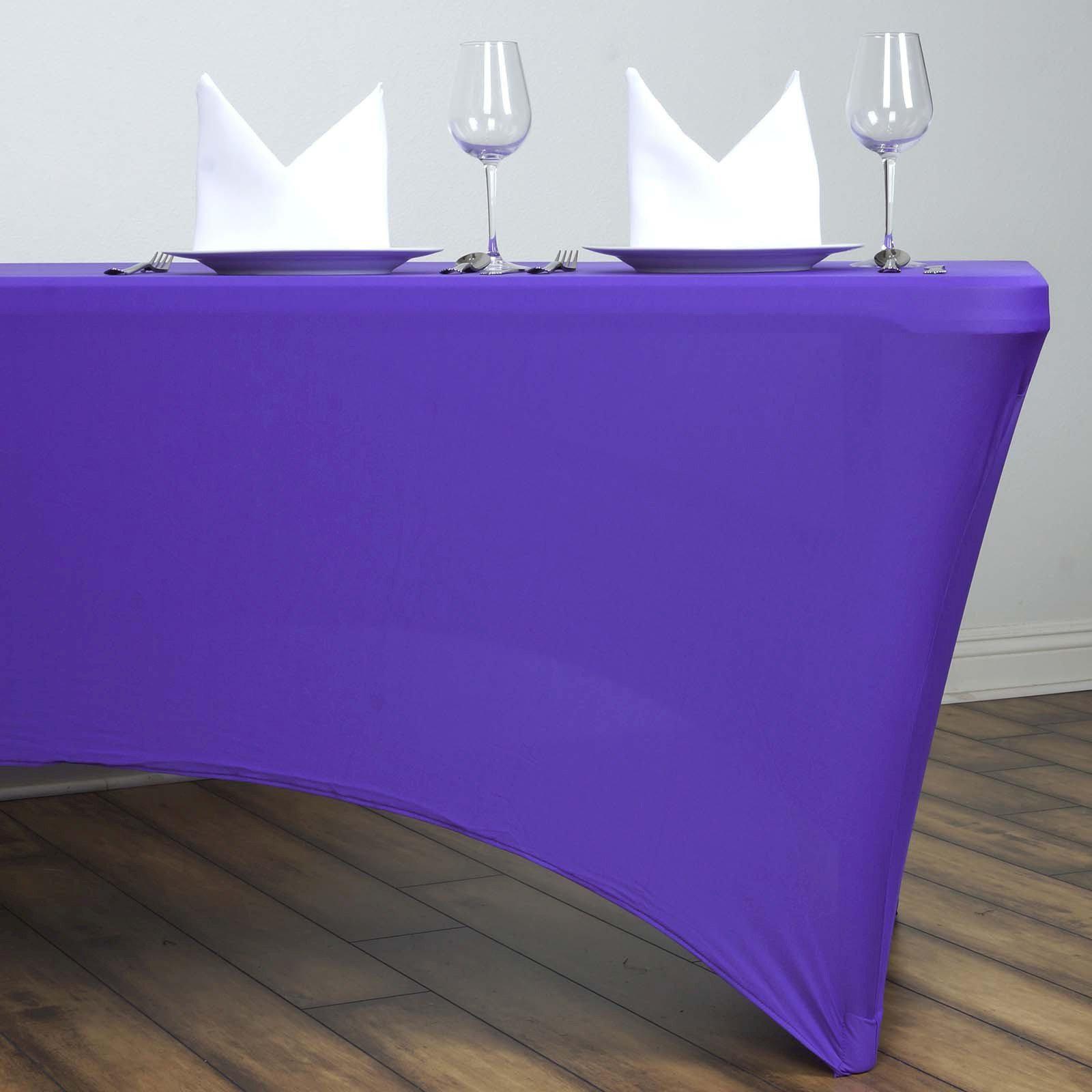 Premium Purple Stretch Spandex 6ft Rectangle Tablecloth - Durable & Form-Fitting